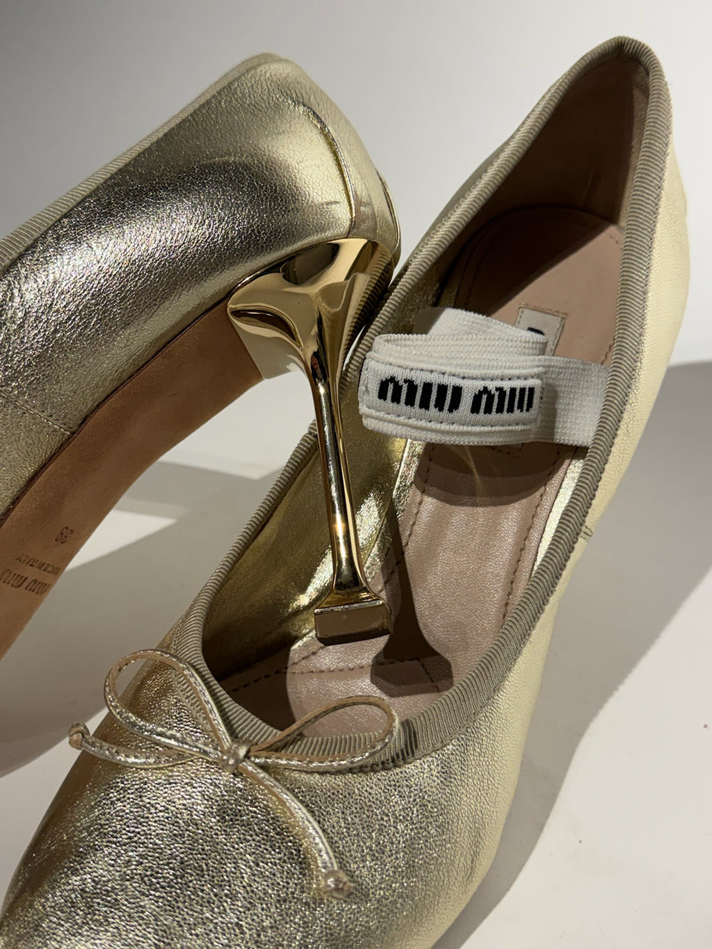 Miu Miu Gold Ballerina Ballet Pumps Heels Size 39