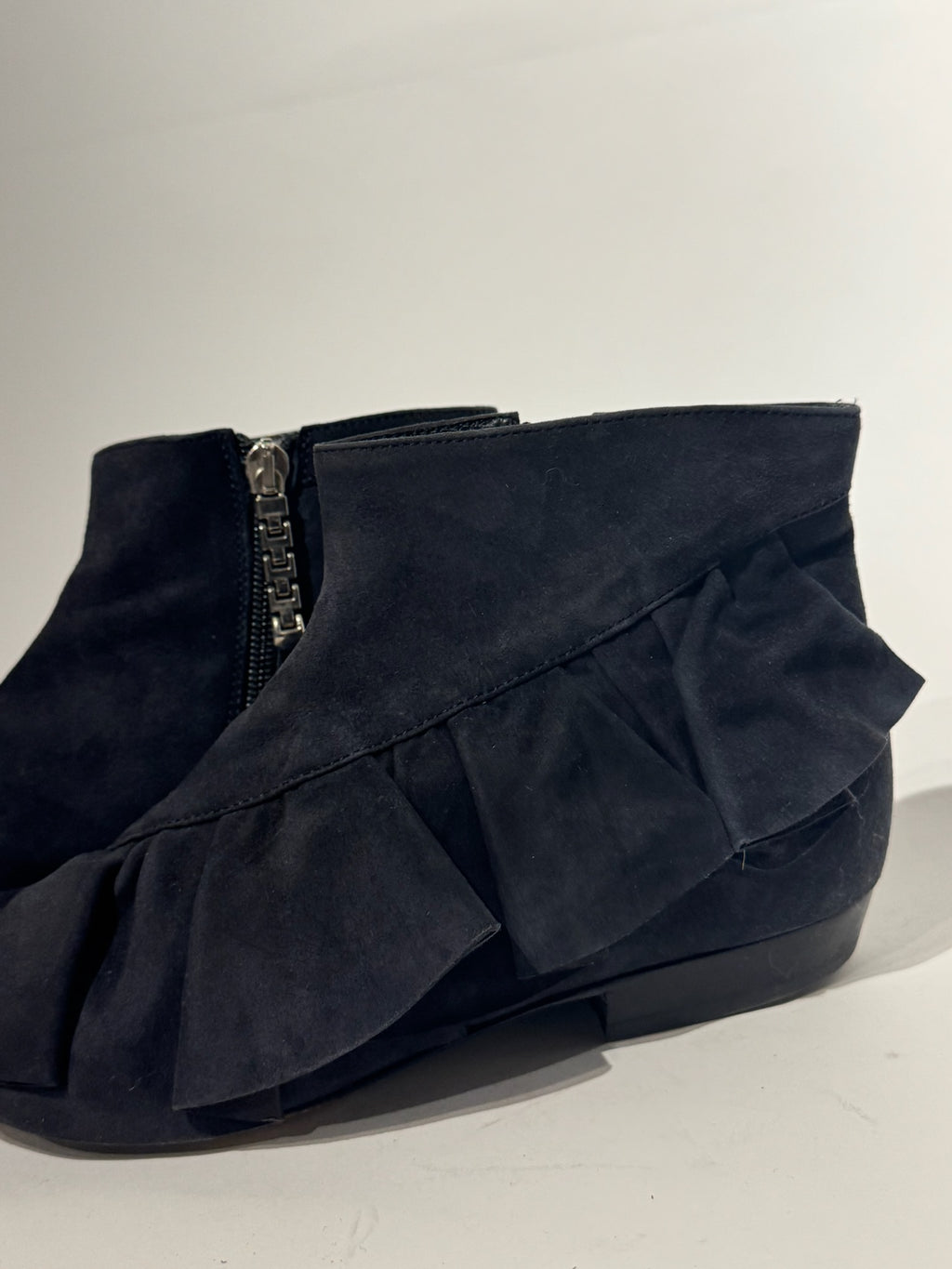 JW Anderson	Black Suede Ruffle Ankle Boots Size 38