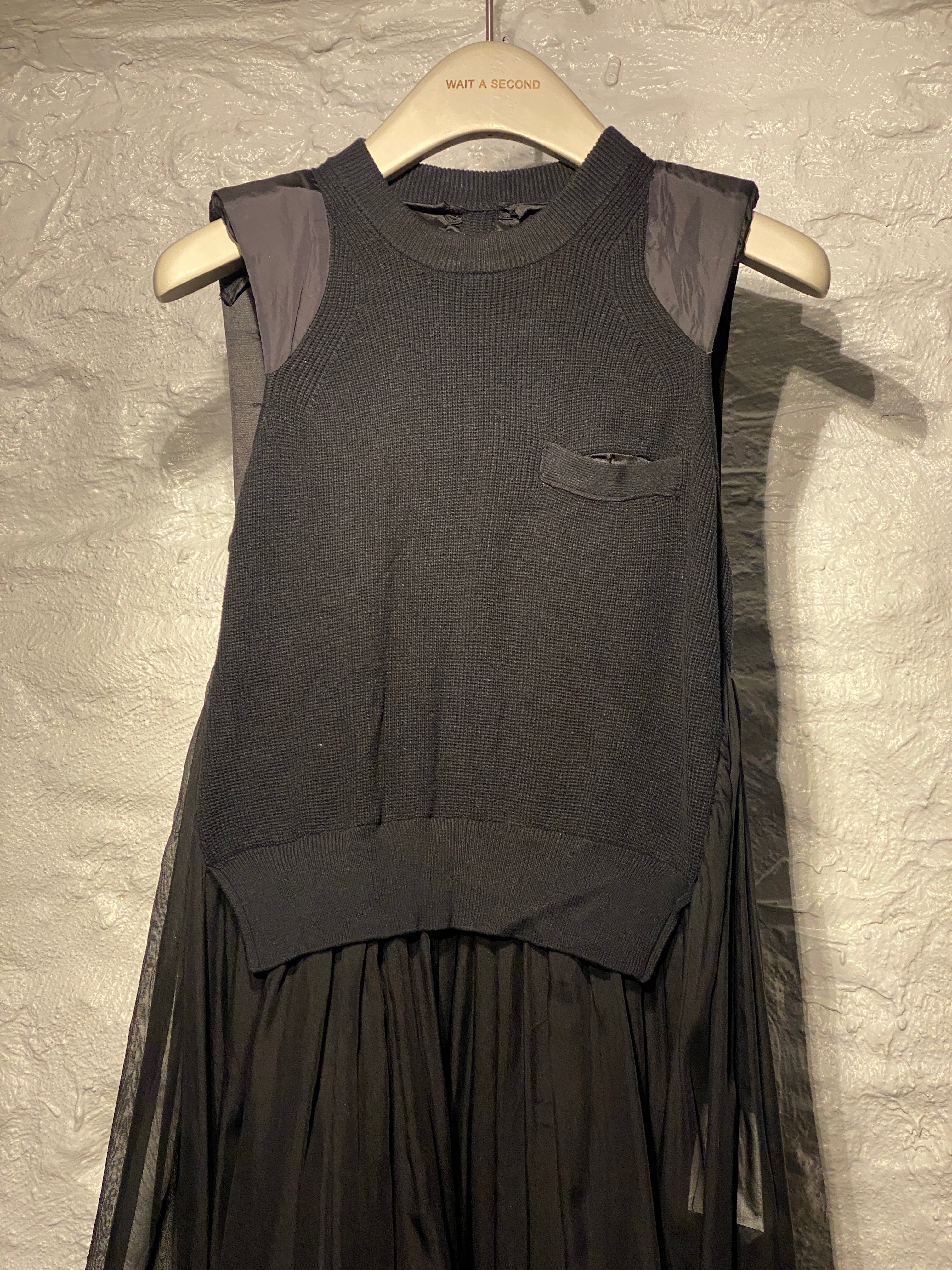 Sacai Black Mixed Fabrics Knitted Top Dress