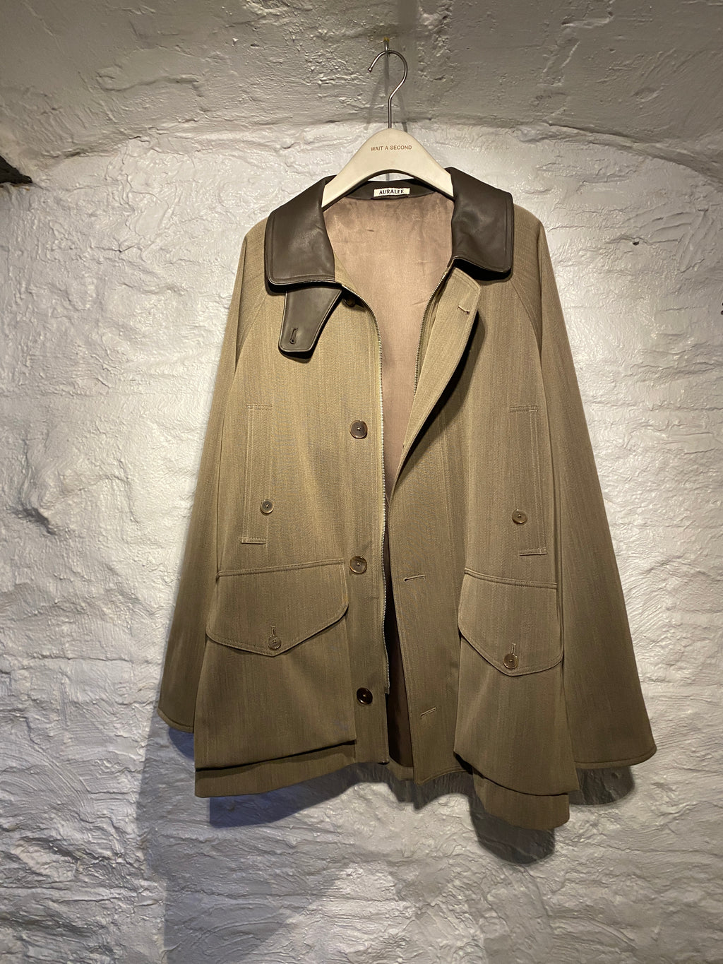 AuraLee Wool Cavarly Twill Laminate Hunting Blouson Olive Brown Jacket