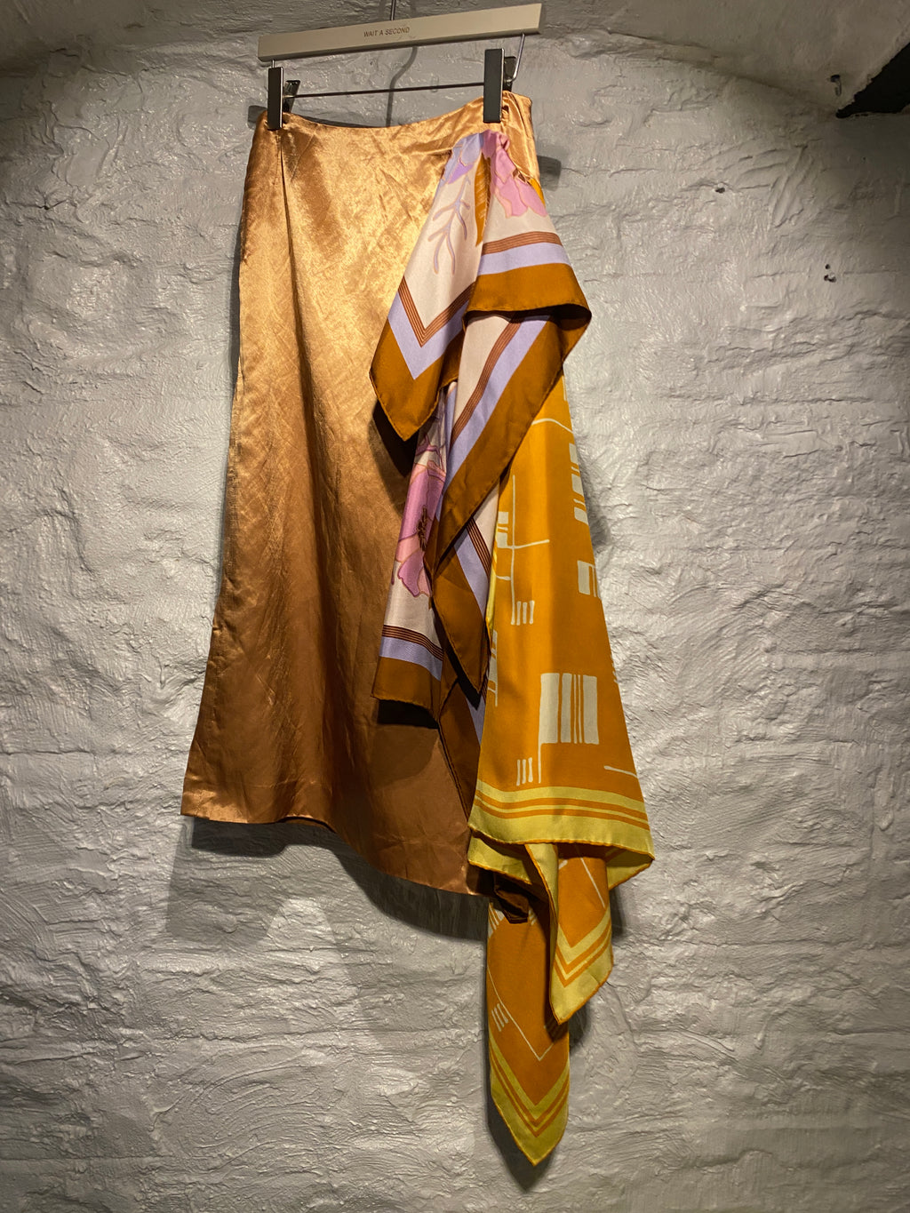 Dries Van Noten Gold Draped Silk Satin Midi Skirt