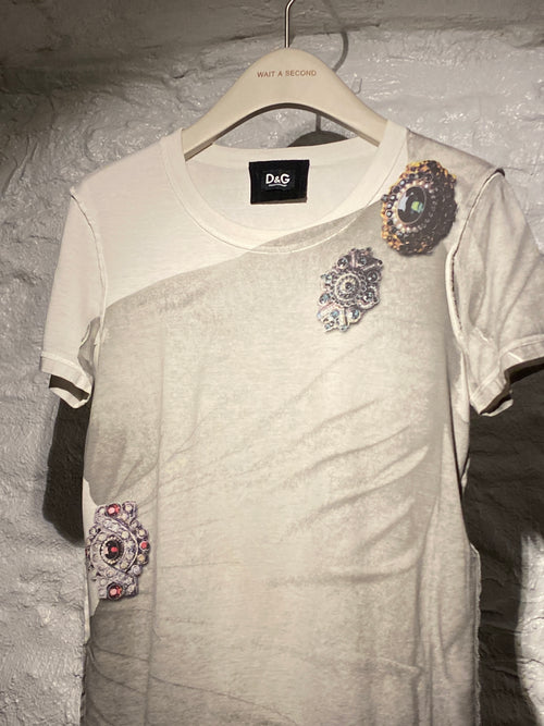 D&G White and Grey Diamond Prints T-Shirt