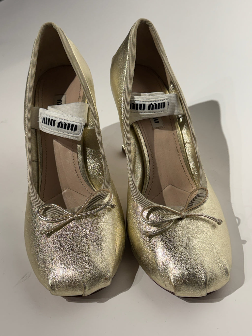 Miu Miu Gold Ballerina Ballet Pumps Heels Size 39