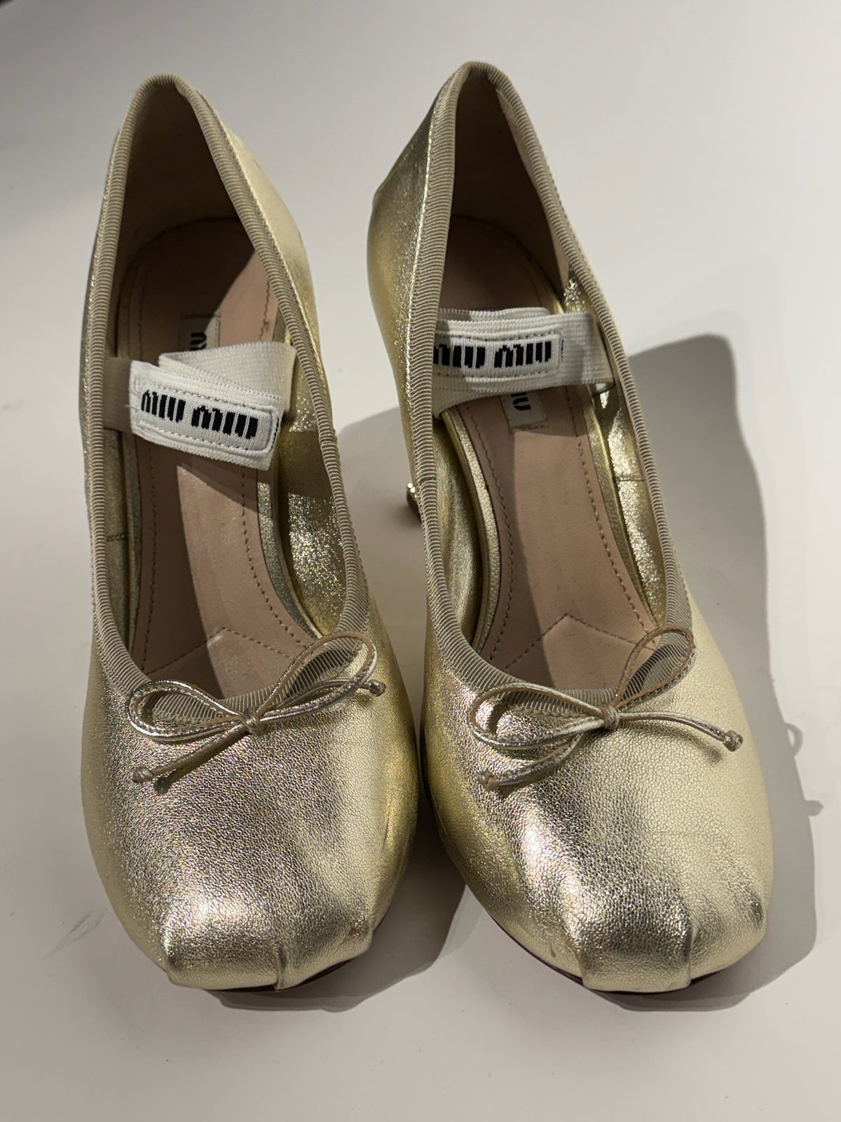 Miu Miu Gold Ballerina Ballet Pumps Heels Size 39