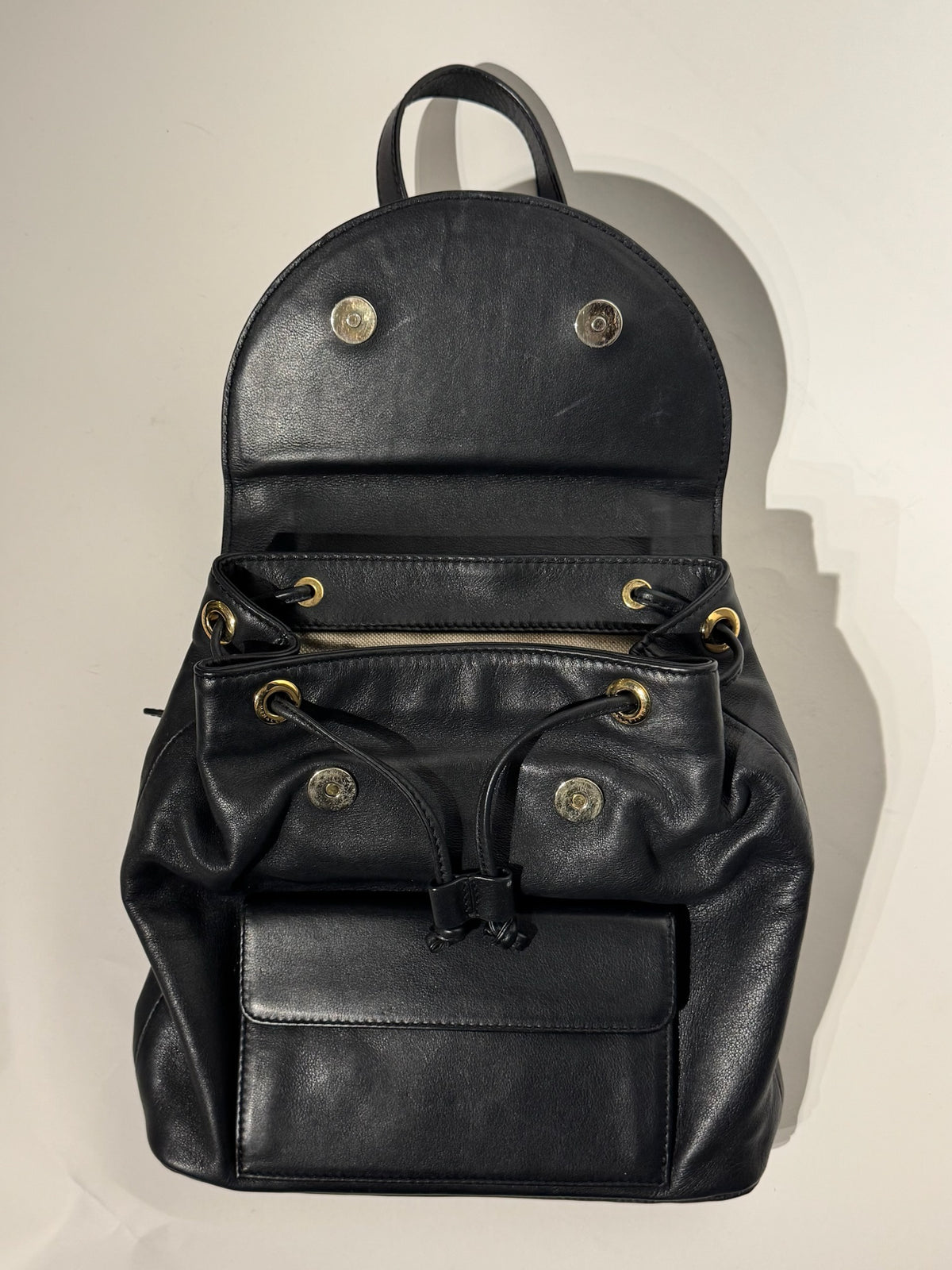 M2malletier Black Leather Briefcase Gold Handle Design Backpack
