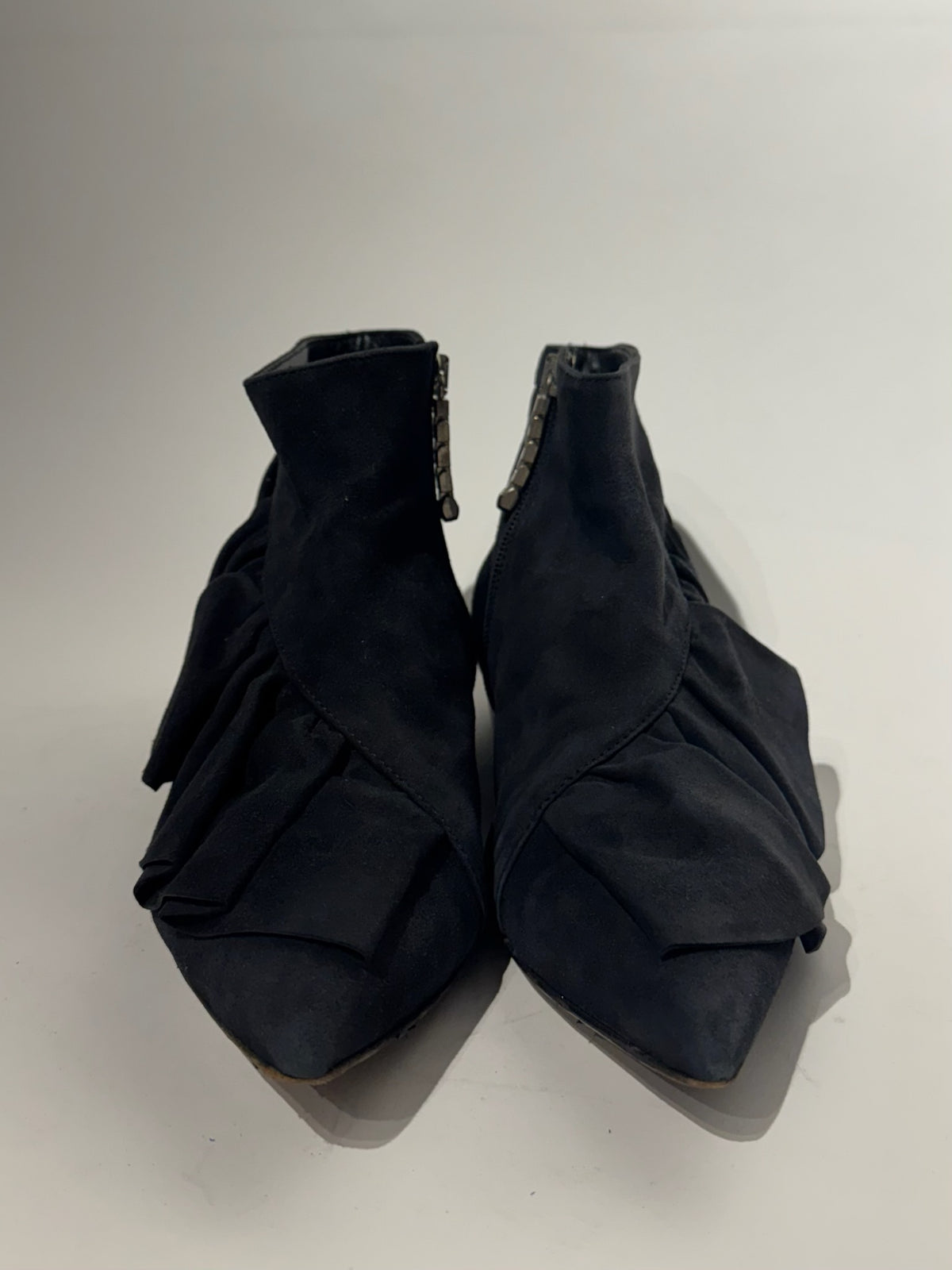 JW Anderson	Black Suede Ruffle Ankle Boots Size 38