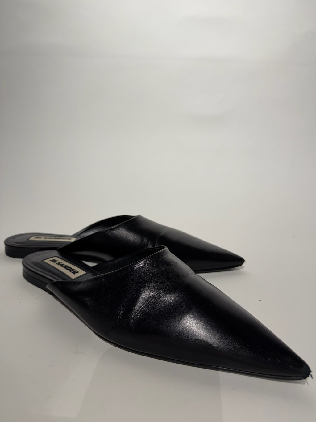 Jil Sander Black Point Toe Leather Mule Size 38