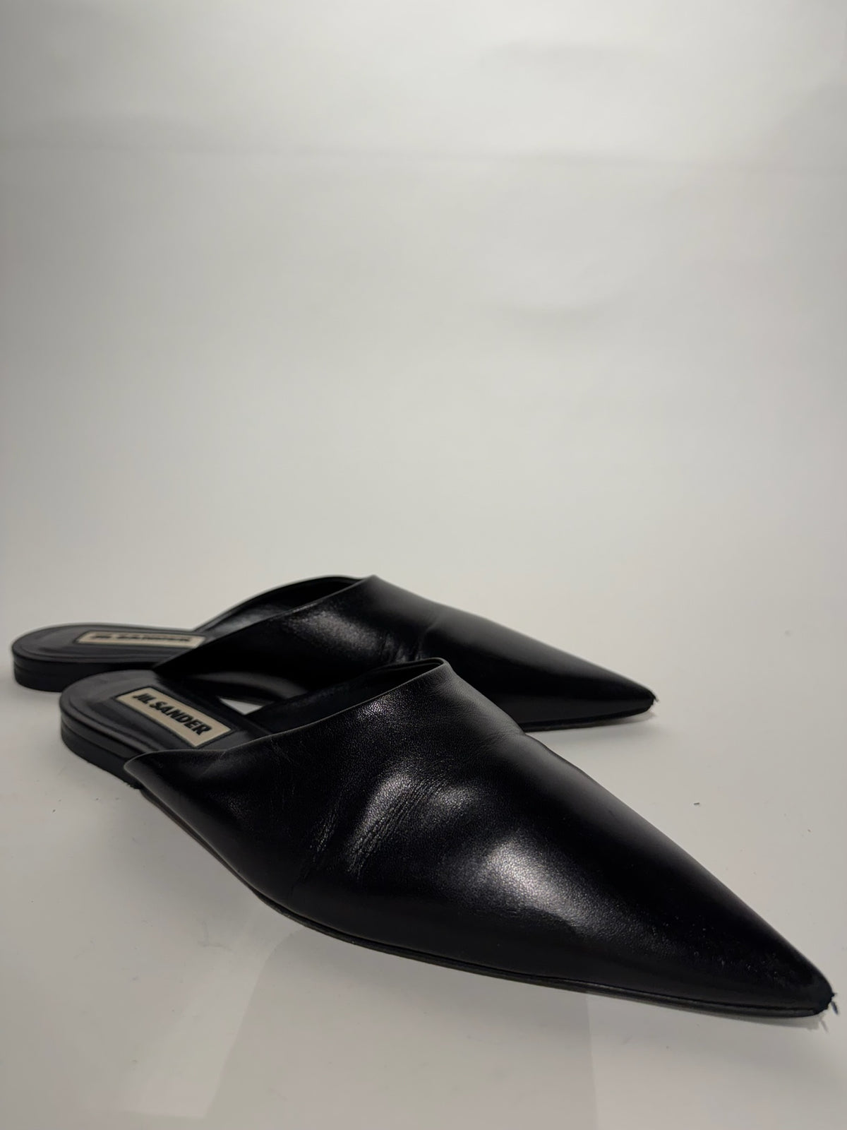 Jil Sander Black Point Toe Leather Mule Size 38