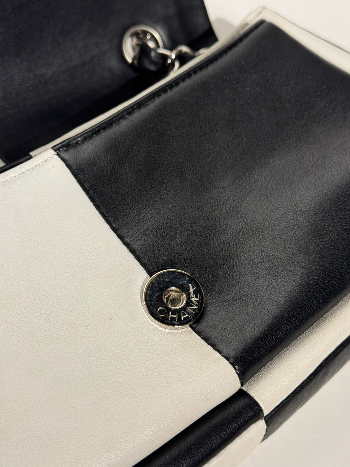 Chanel Black and White Leather Chain Shoulder Bag