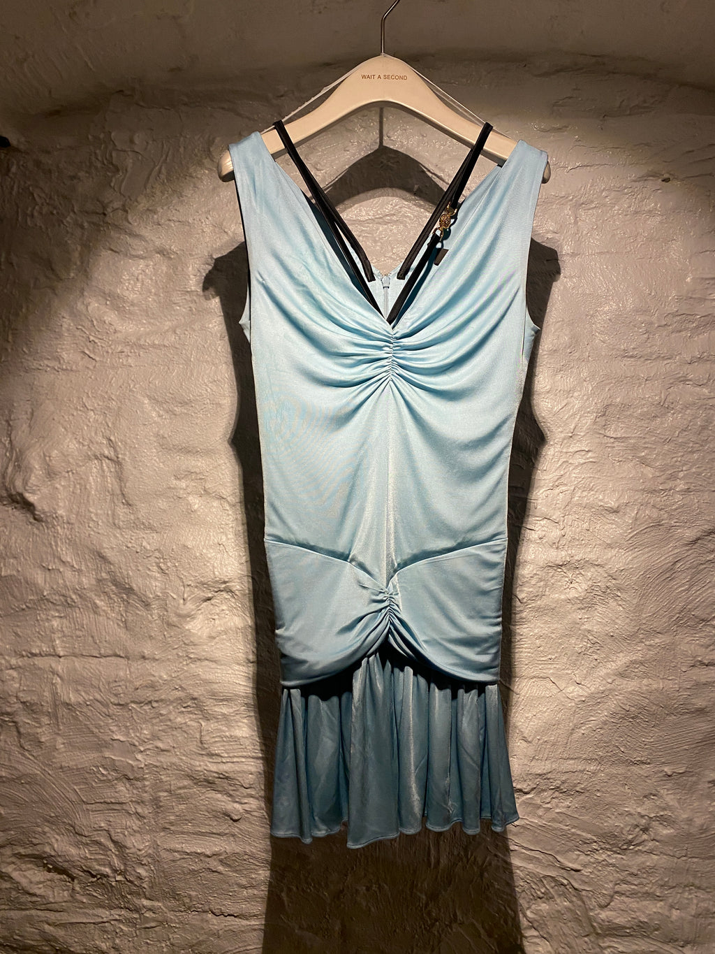 Versace Baby Blue Sleeveless Mini Dress with Leather strap