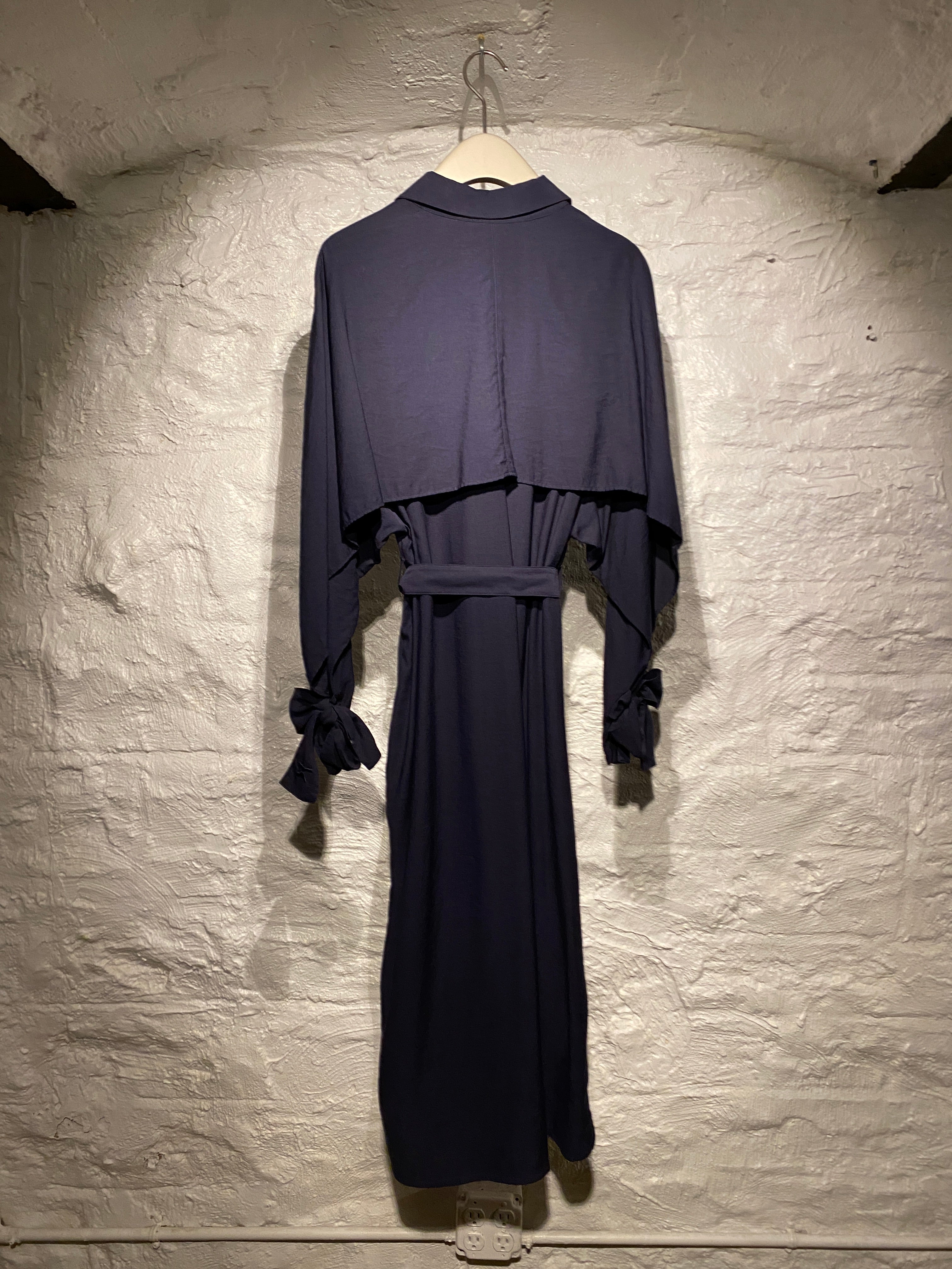 Kenzo Dark Navy Black Button-Down Shirt Dress with Belt