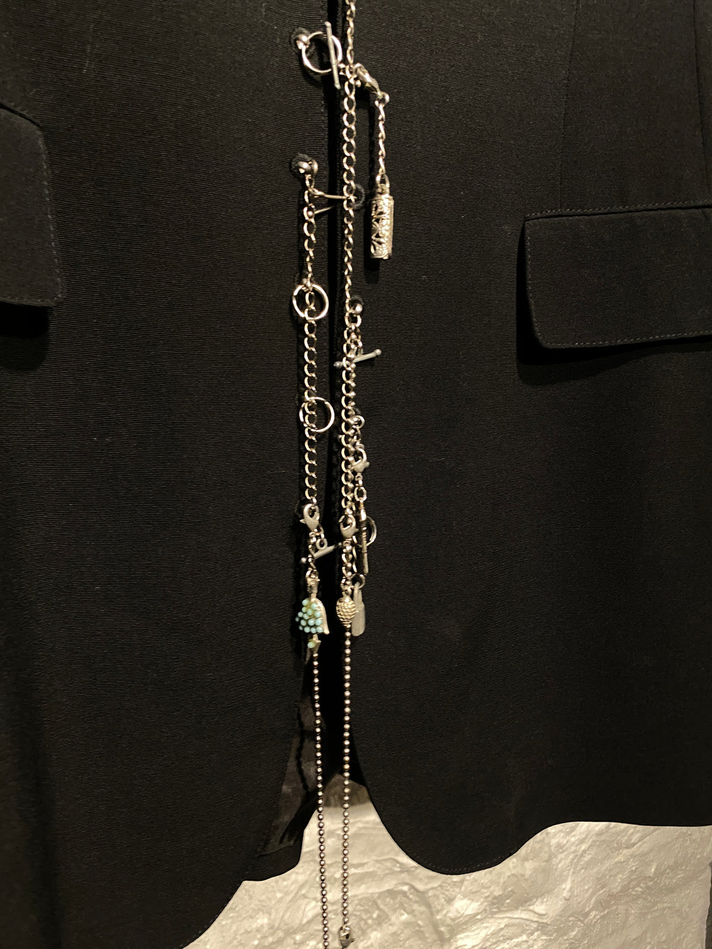 Jean Paul Gaultier  Black Wool Blazer with Silver Chain and charms