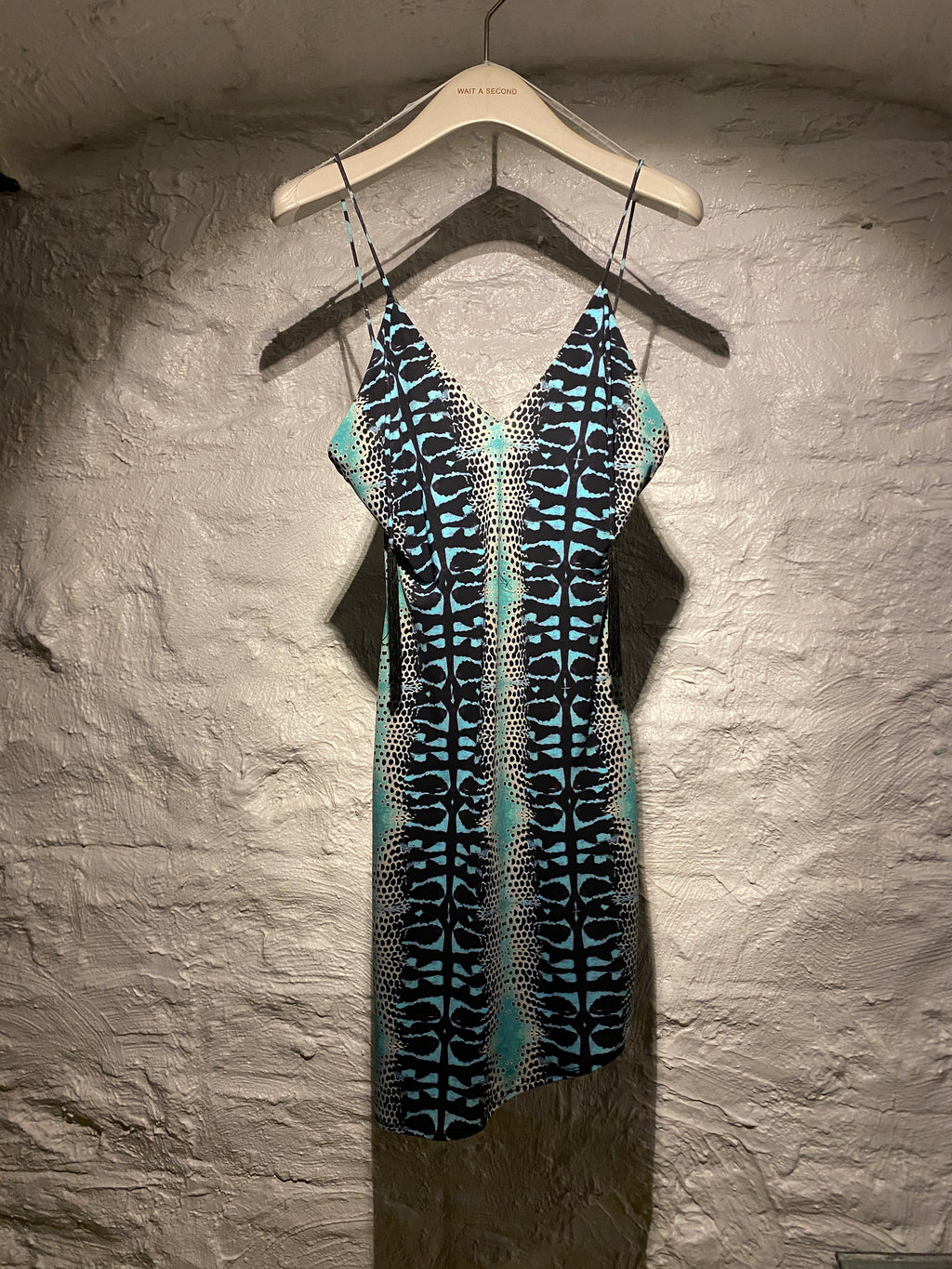 Roberto Cavalli Silk Blue Prints Tassel Strap Dress