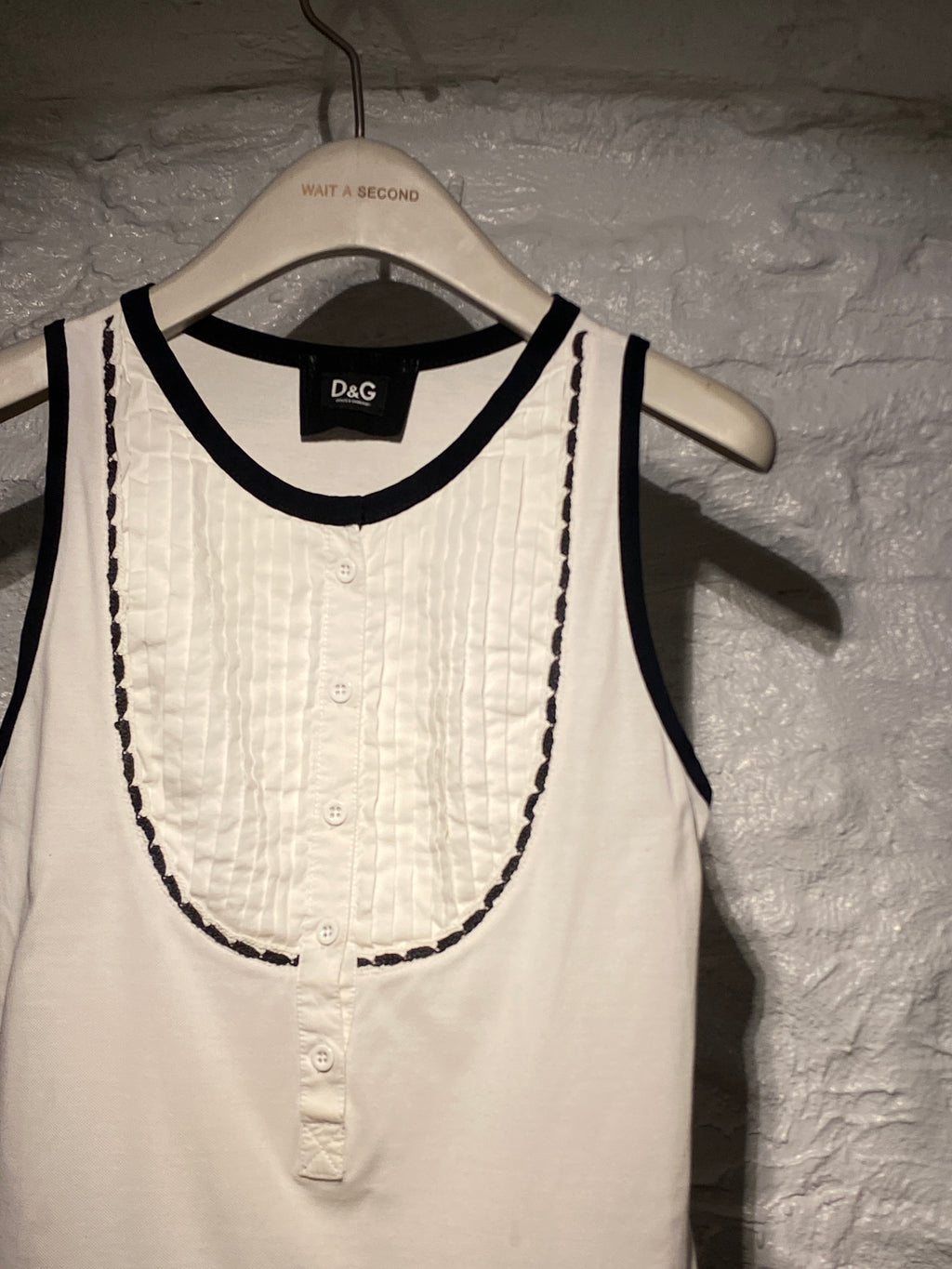 Dolce & Gabbana Black Trim White Layered Design Buttons Top
