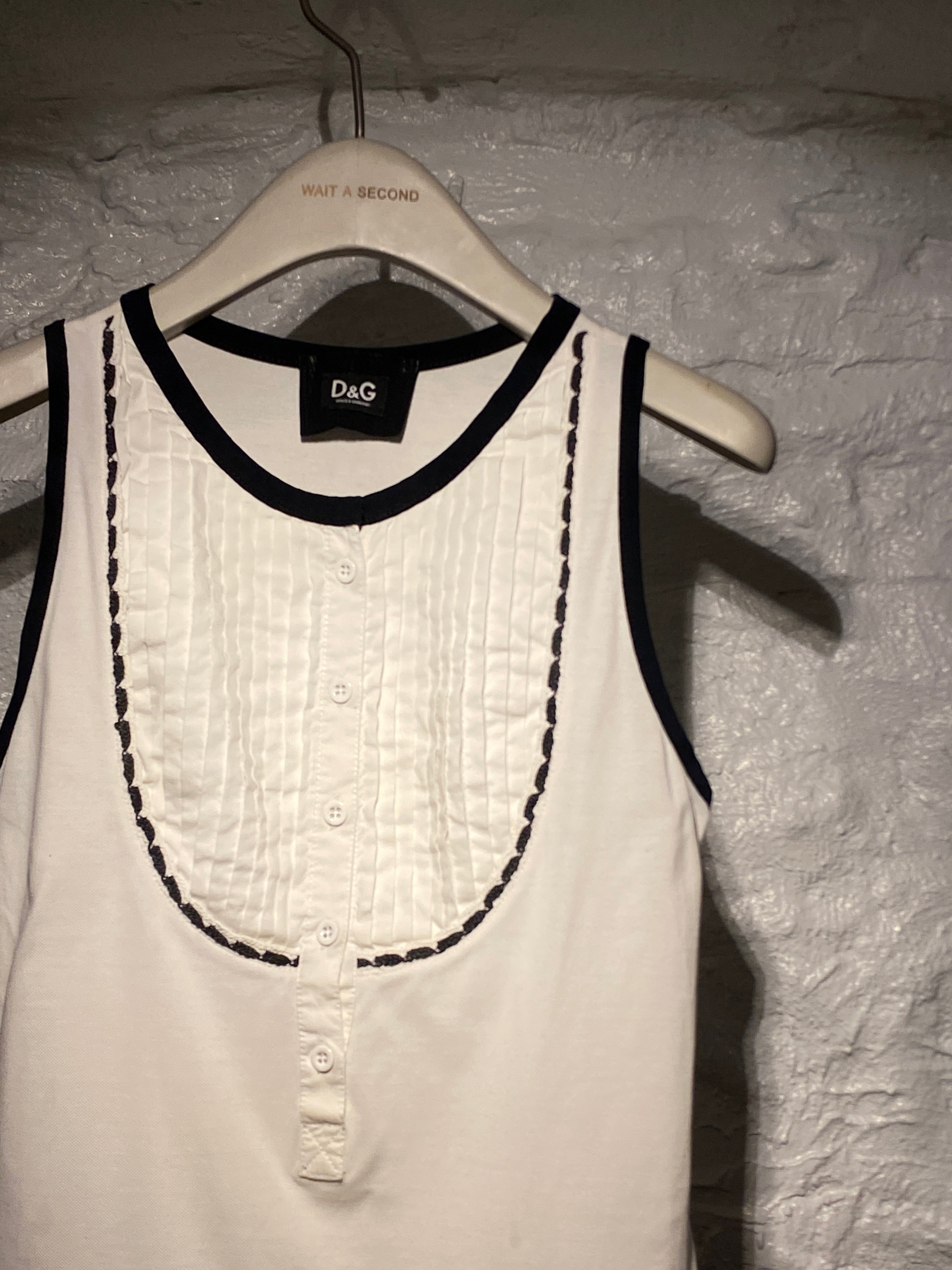 Dolce & Gabbana Black Trim White Layered Design Buttons Top