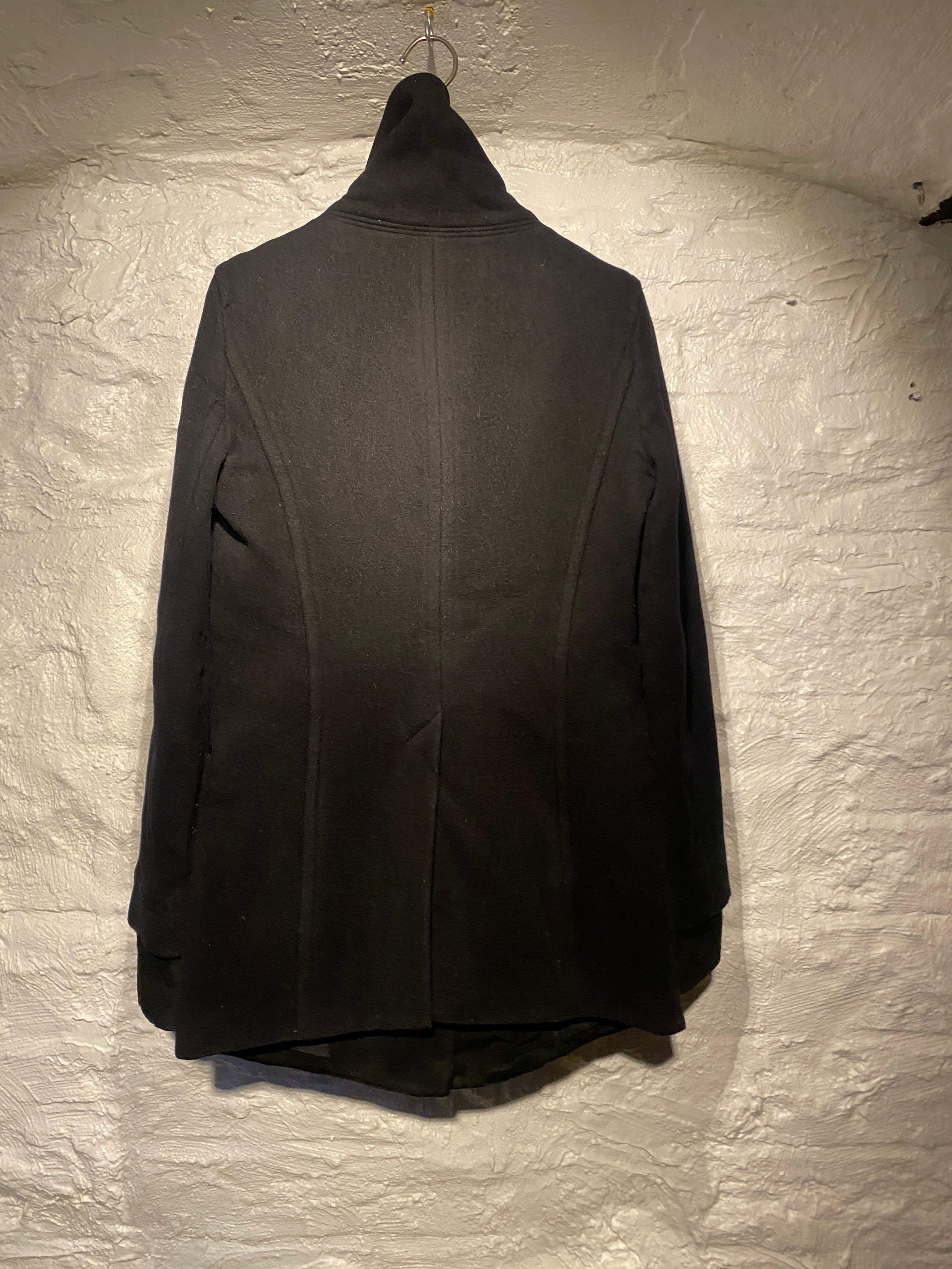 Helmut Lang Archive Black Wool with Leather Embellished Zipper Coat