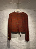 Chanel Boutique Red Black Metallic Tweed Jacket