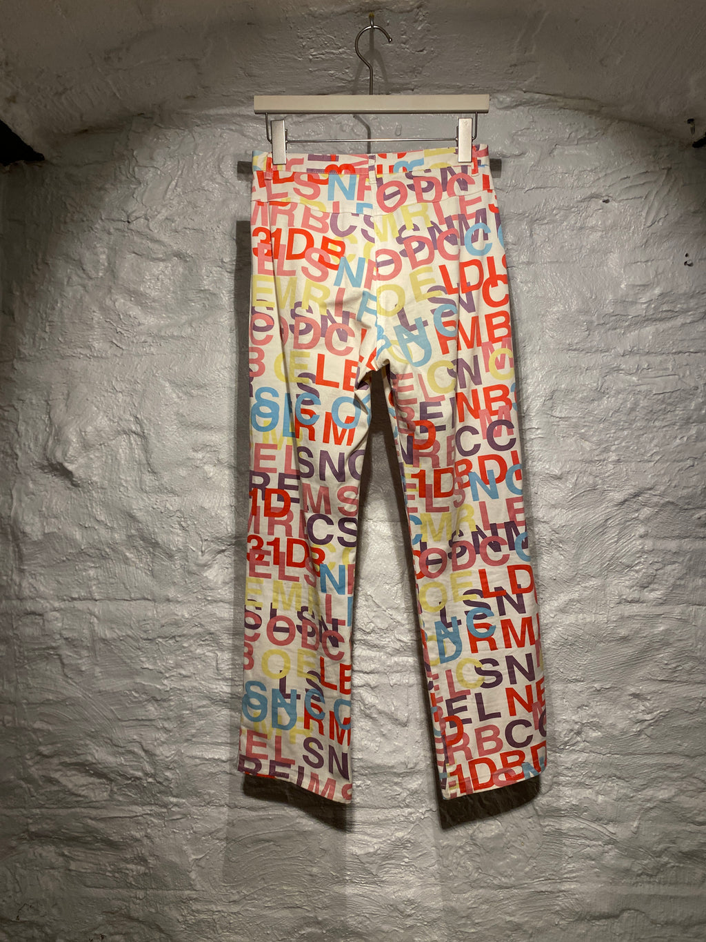 Chanel White Multi-Color Letters Print Pants