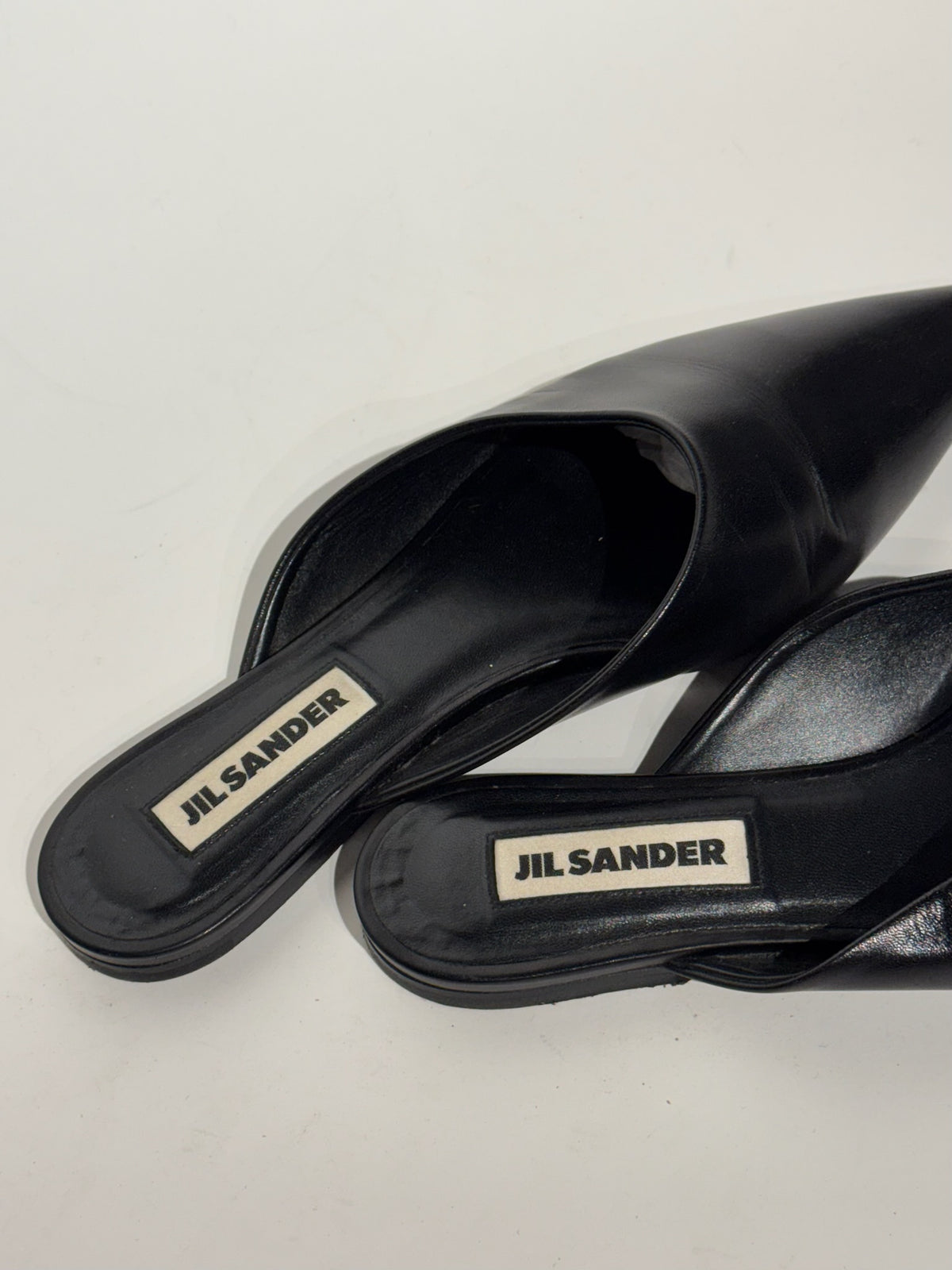 Jil Sander Black Point Toe Leather Mule Size 38