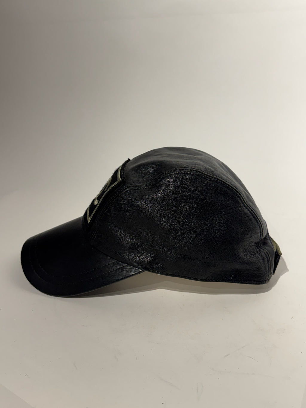 Chanel Black with Gold Yellow Logo Lambskin Hat