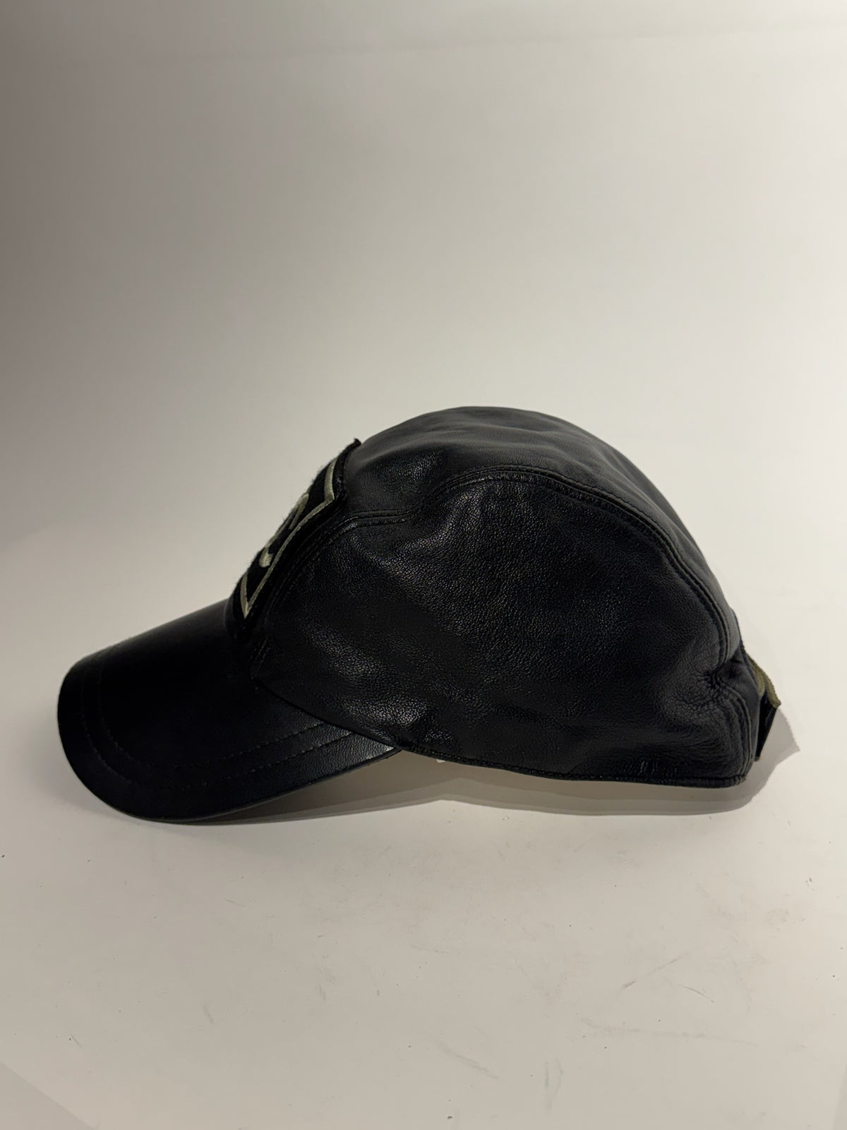 Chanel Black with Gold Yellow Logo Lambskin Hat