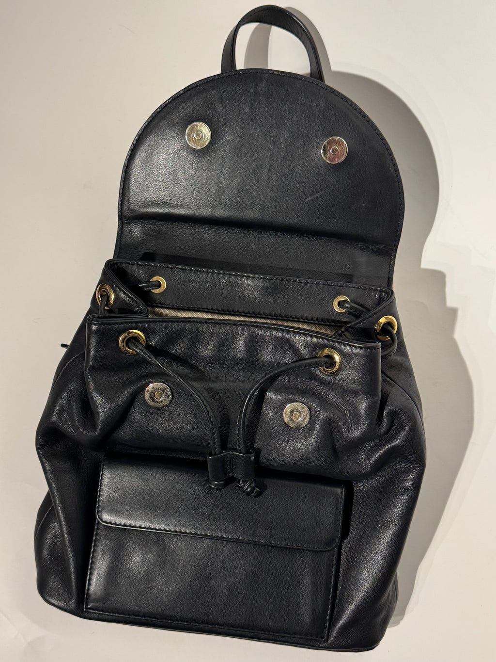 M2malletier Black Leather Briefcase Gold Handle Design Backpack