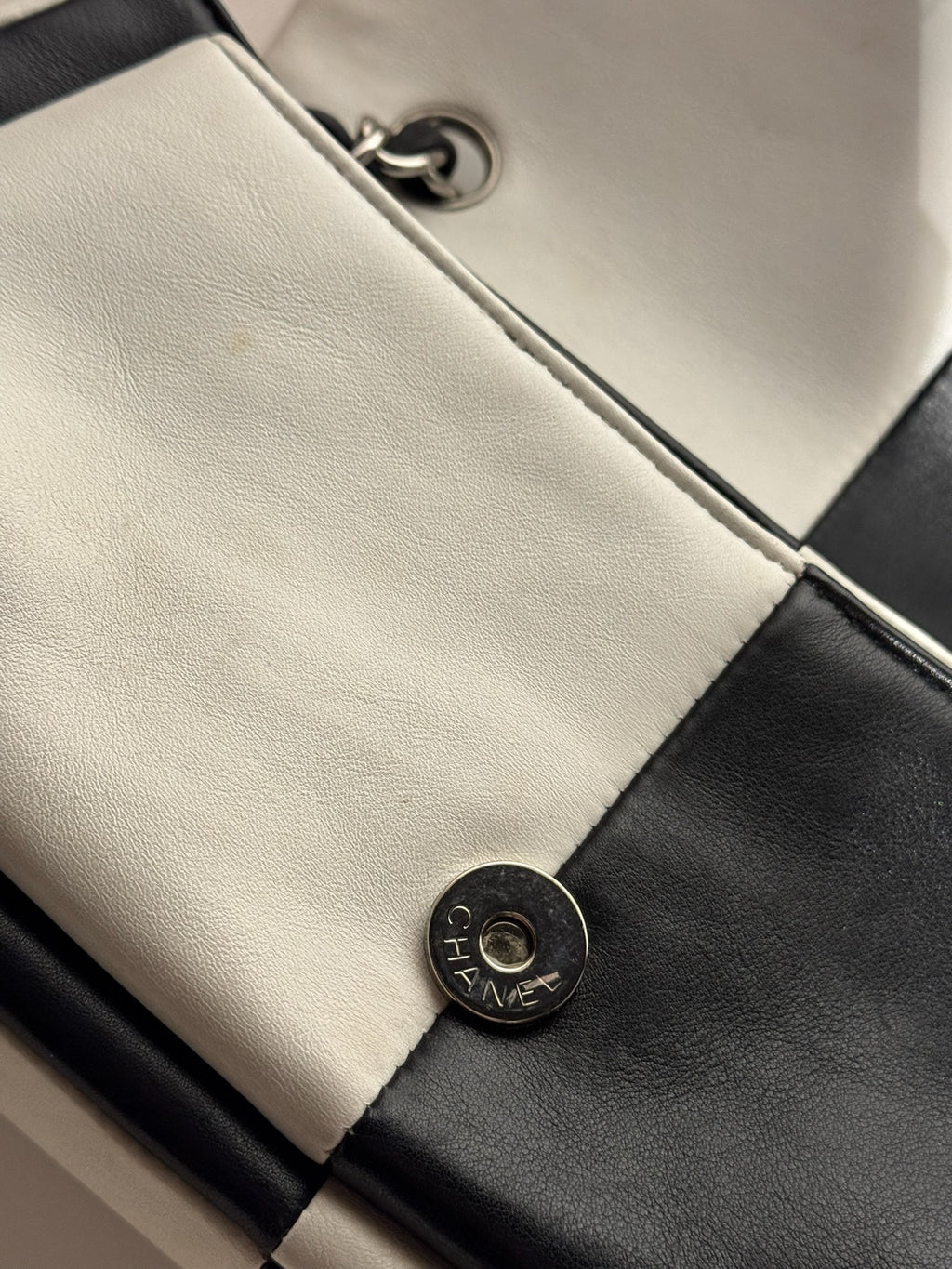 Chanel Black and White Leather Chain Shoulder Bag