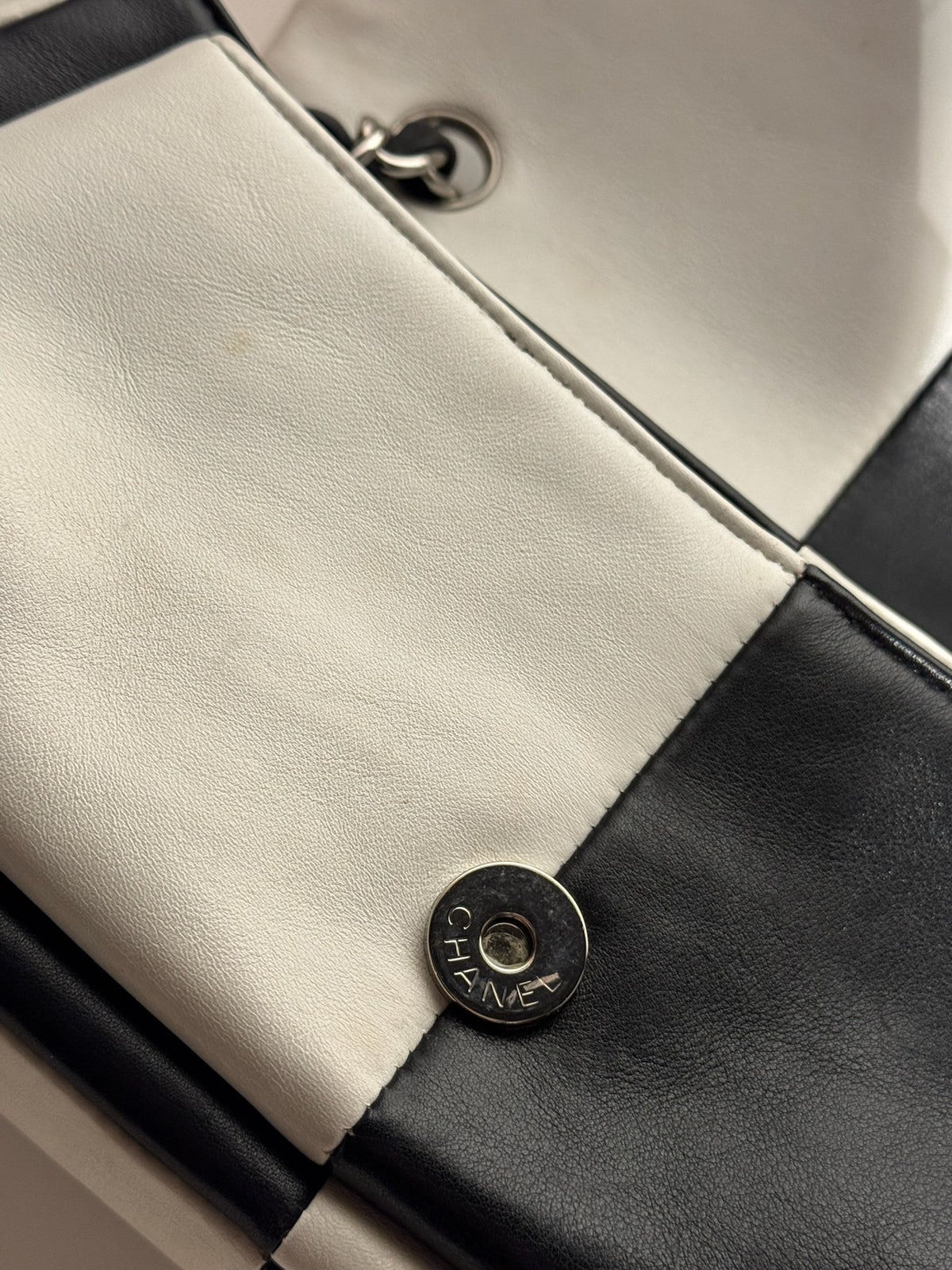 Chanel Black and White Leather Chain Shoulder Bag