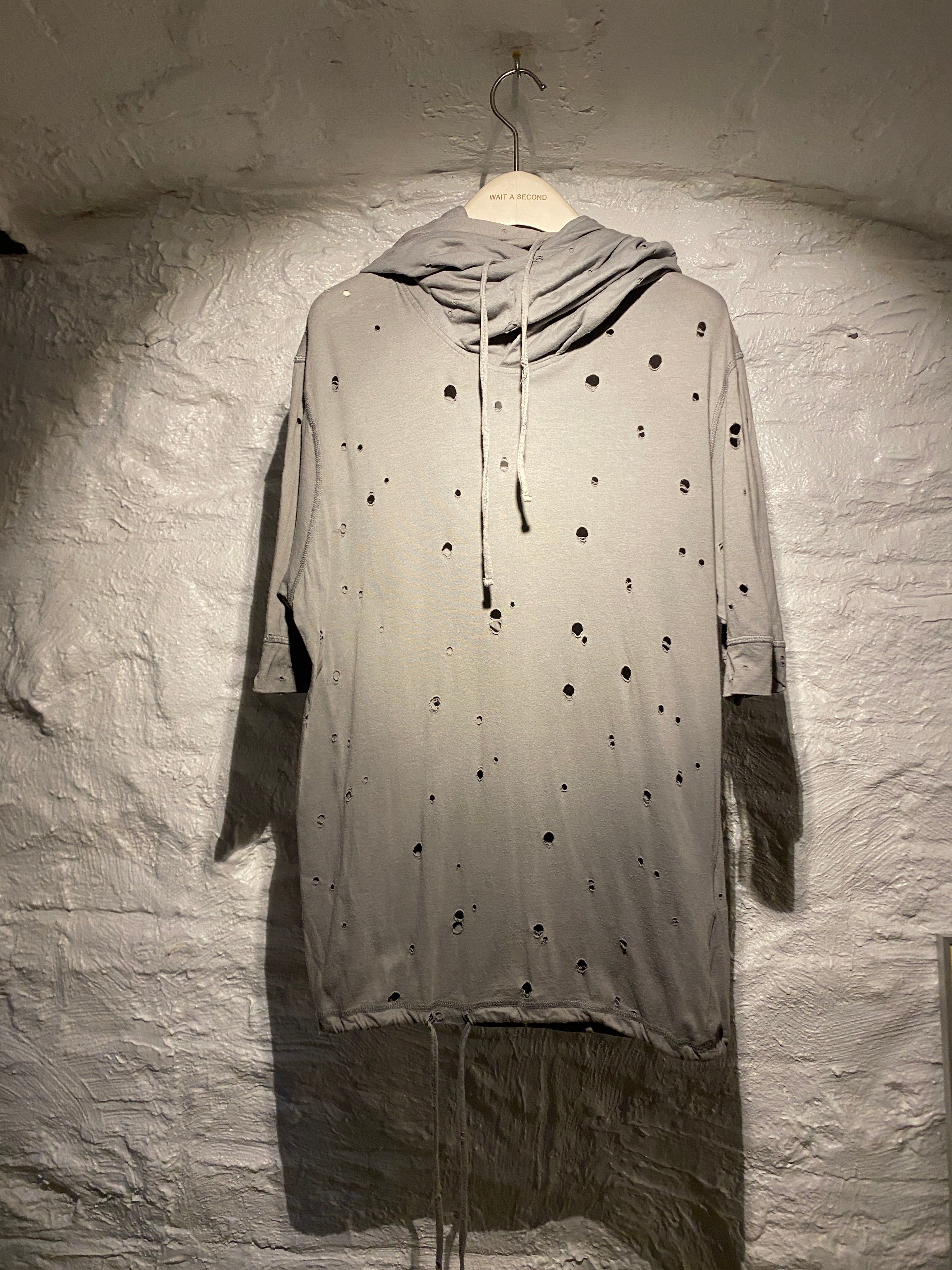 Ann Demeulemeester Gray Oversized Cut-Out Distressed Short-Sleeve