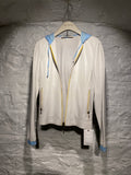 Miu Miu 2000s White Lambskin Leather with Blue Hood Zipper Jacket