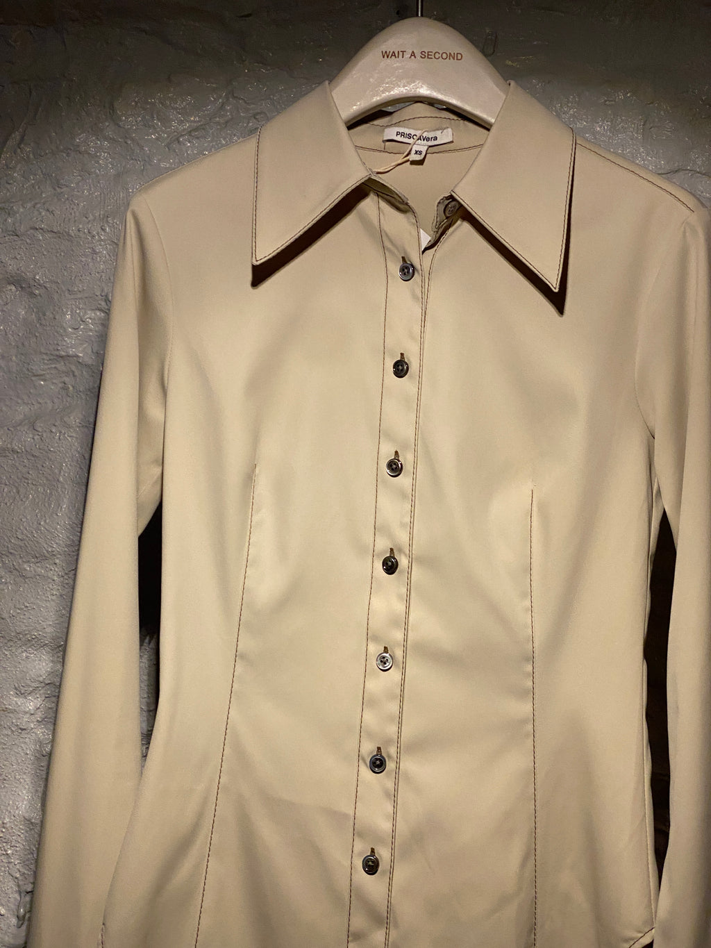 Priscavera Beige Bold Cuffs Long-Sleeve Button Shirt