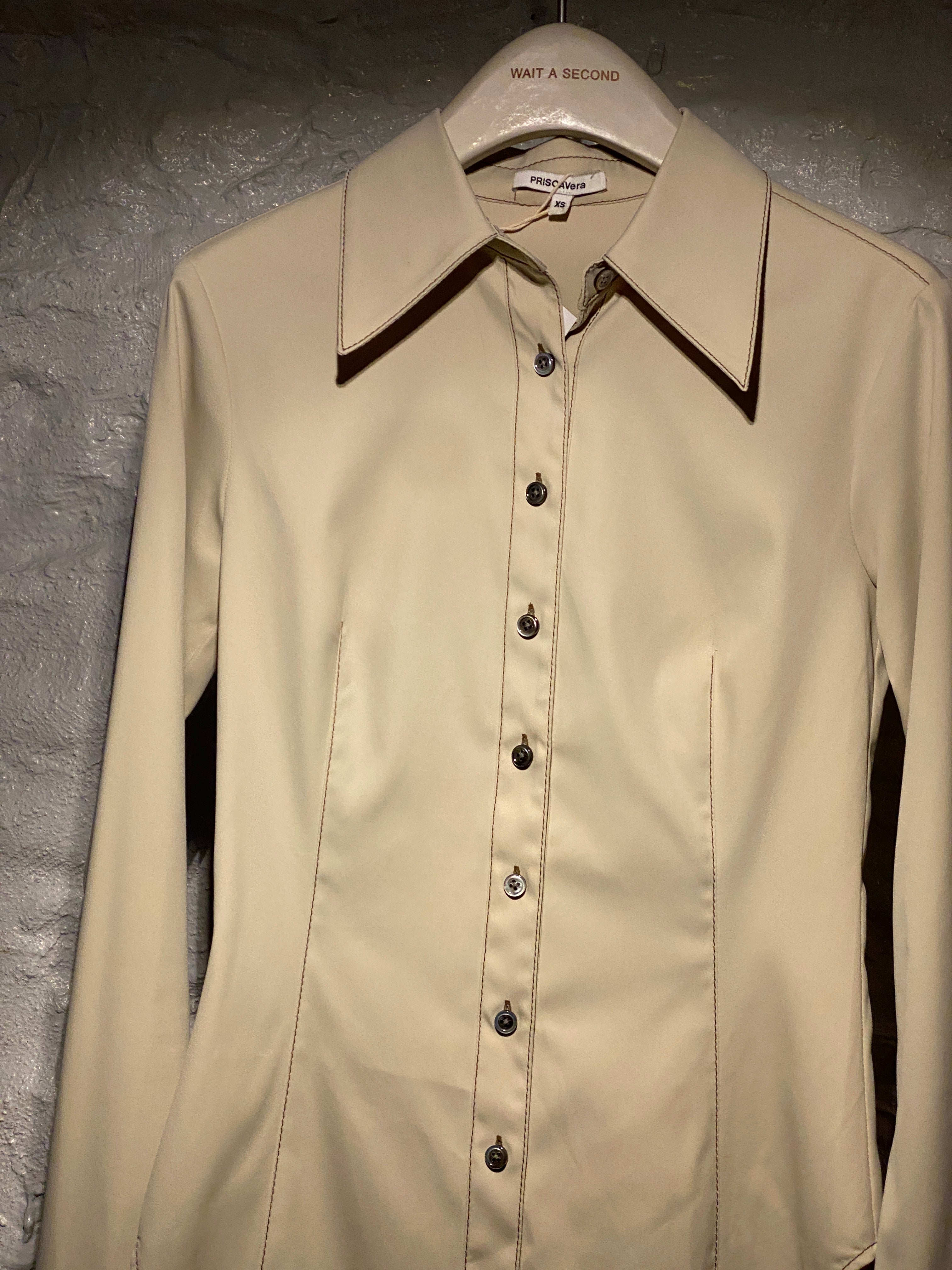 Priscavera Beige Bold Cuffs Long-Sleeve Button Shirt