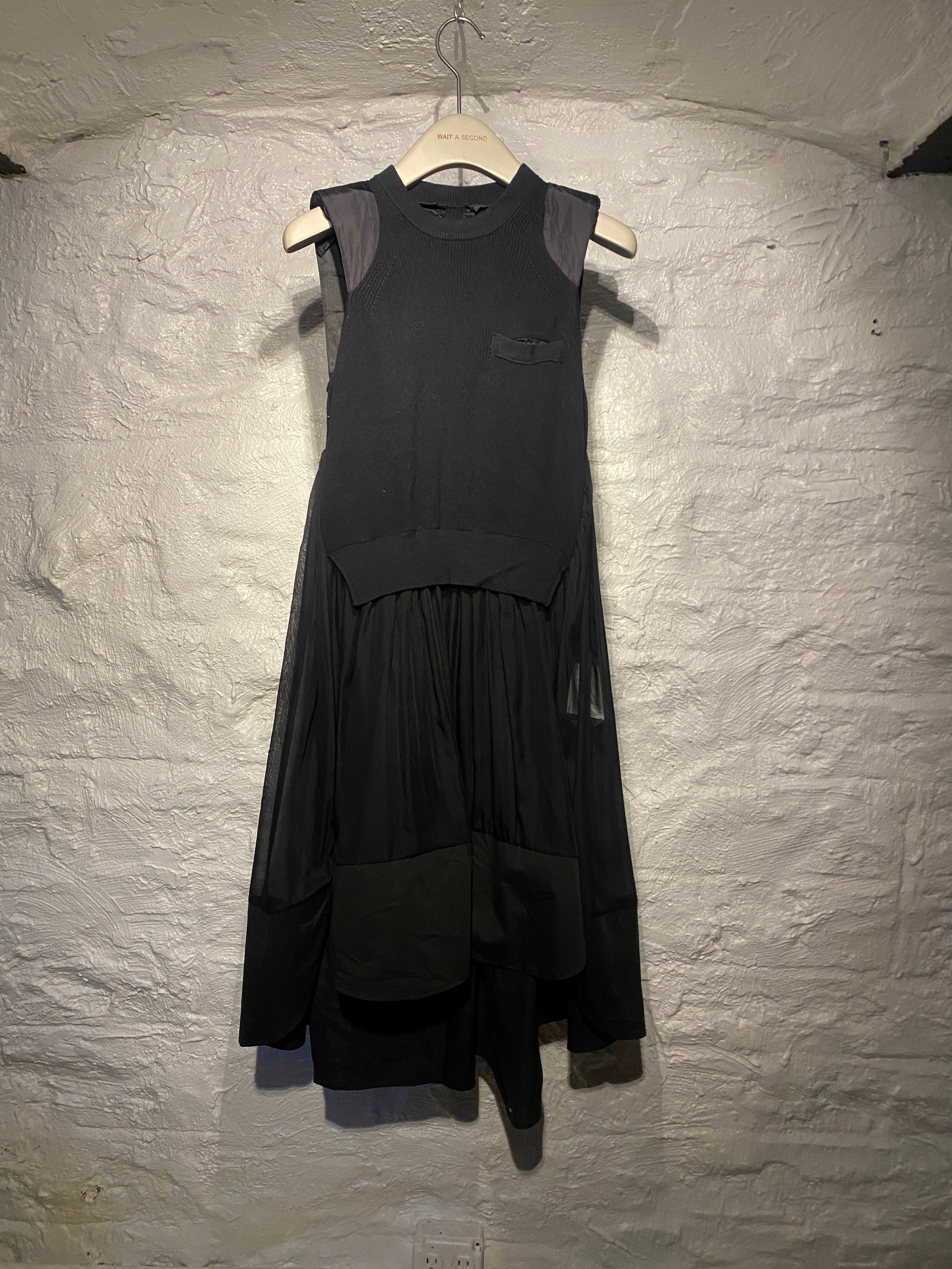 Sacai Black Mixed Fabrics Knitted Top Dress