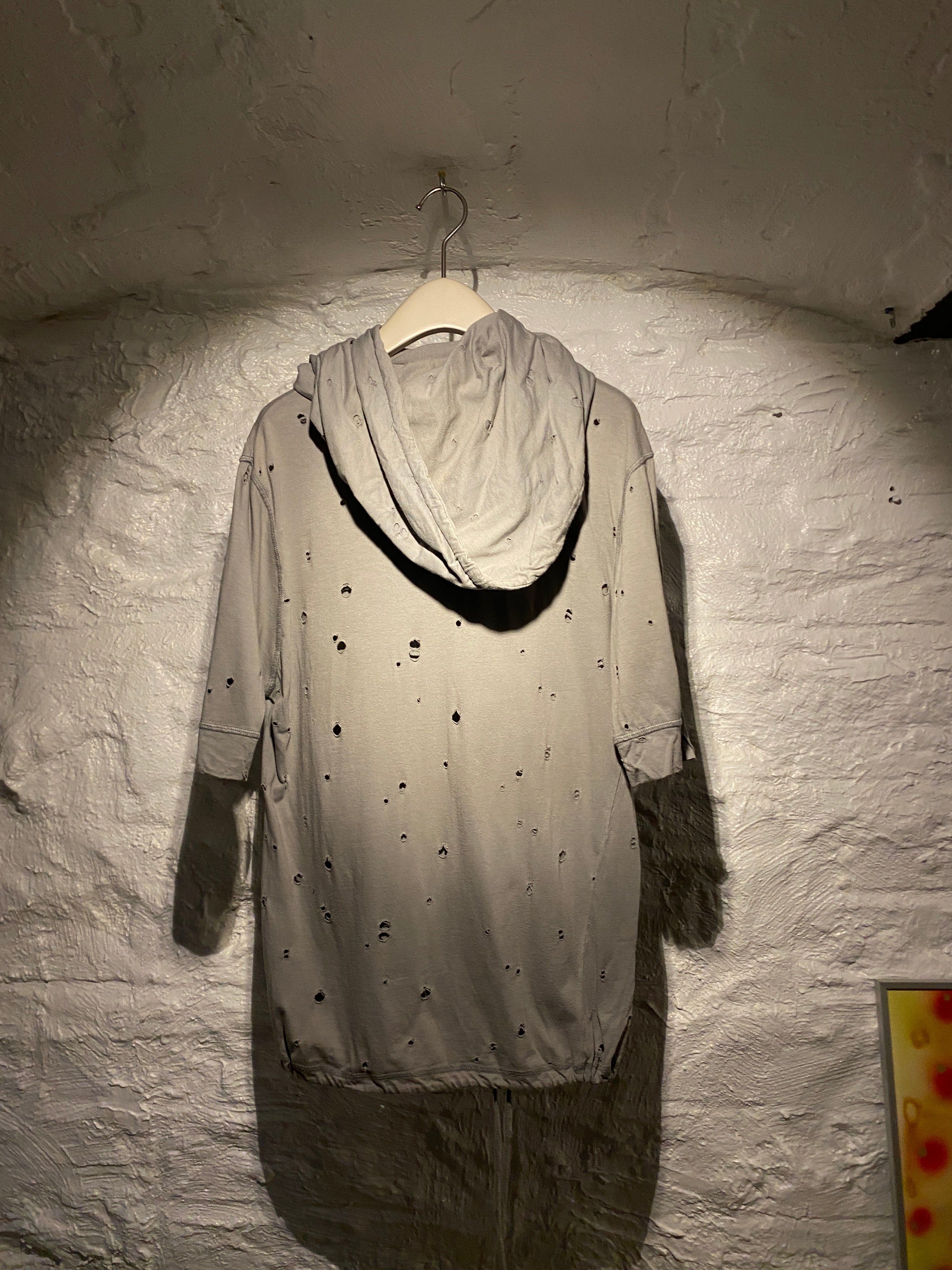 Ann Demeulemeester Gray Oversized Cut-Out Distressed Short-Sleeve