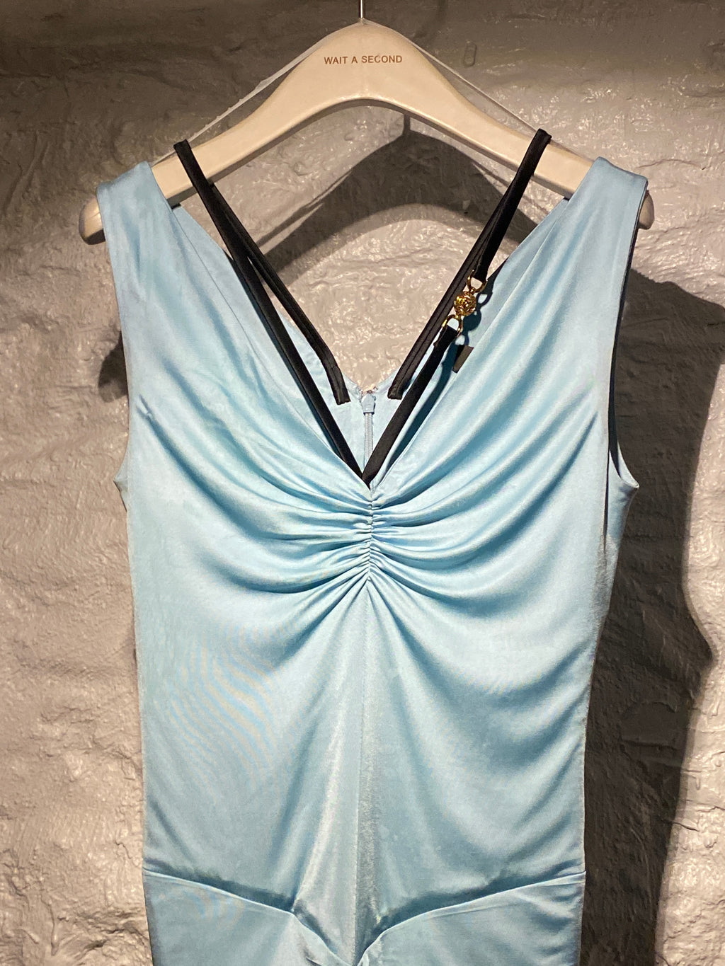 Versace Baby Blue Sleeveless Mini Dress with Leather strap