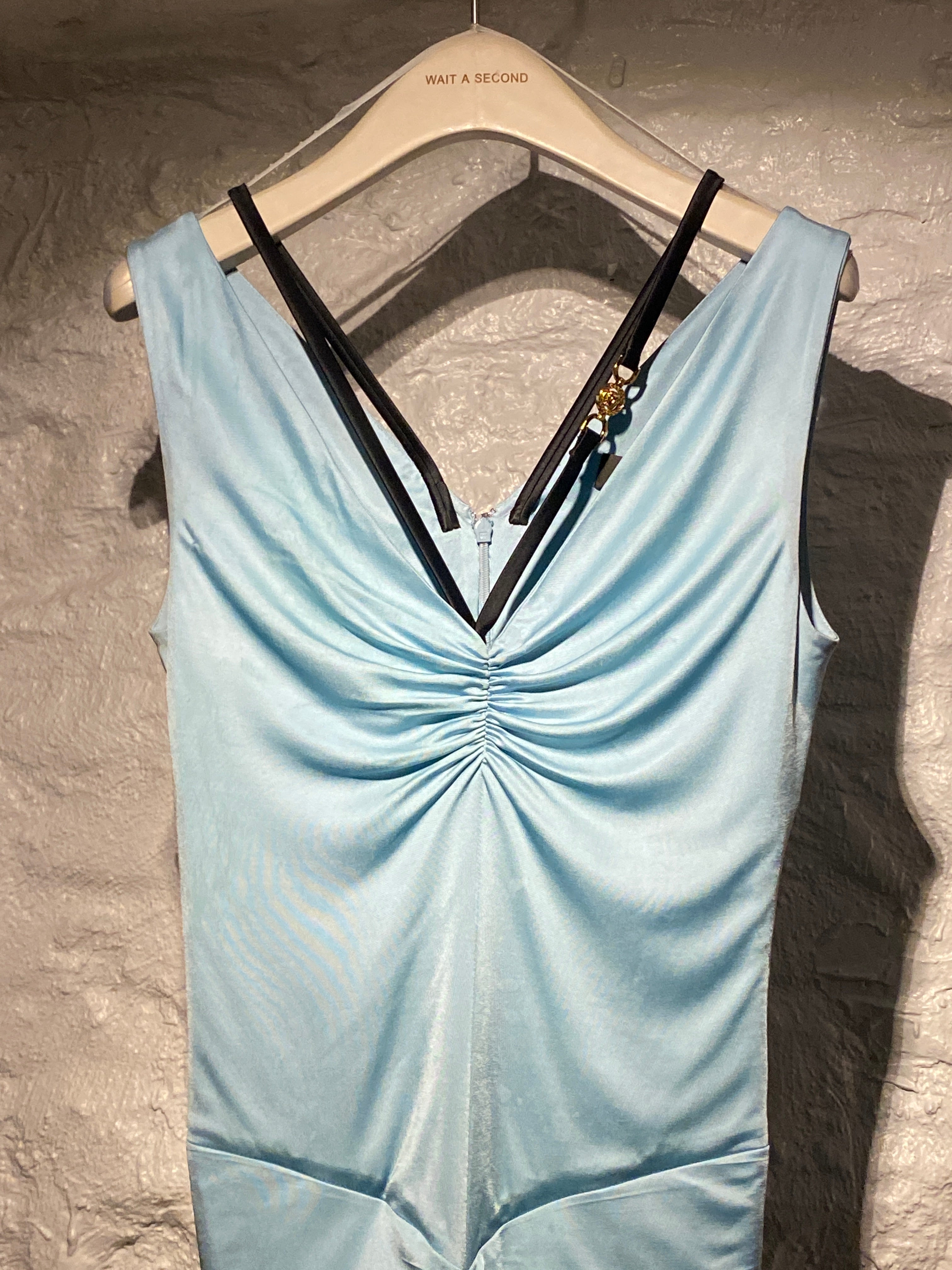 Versace Baby Blue Sleeveless Mini Dress with Leather strap