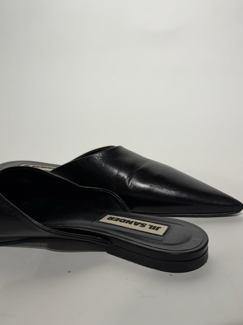 Jil Sander Black Point Toe Leather Mule Size 38