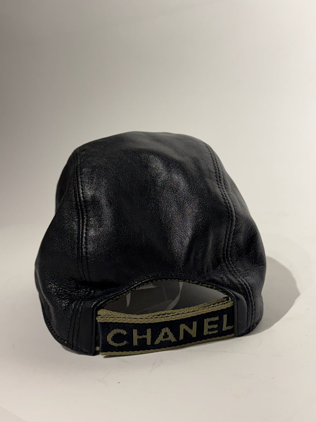 Chanel Black with Gold Yellow Logo Lambskin Hat