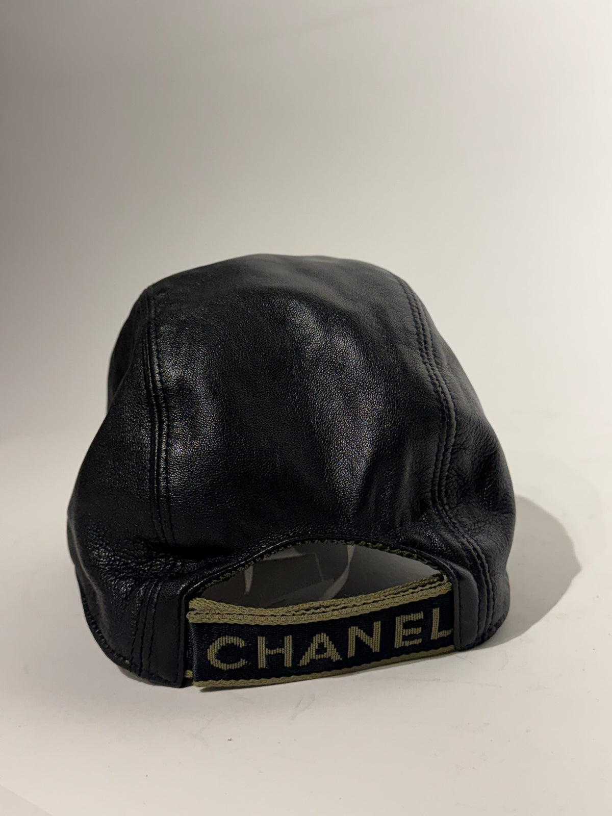 Chanel Black with Gold Yellow Logo Lambskin Hat