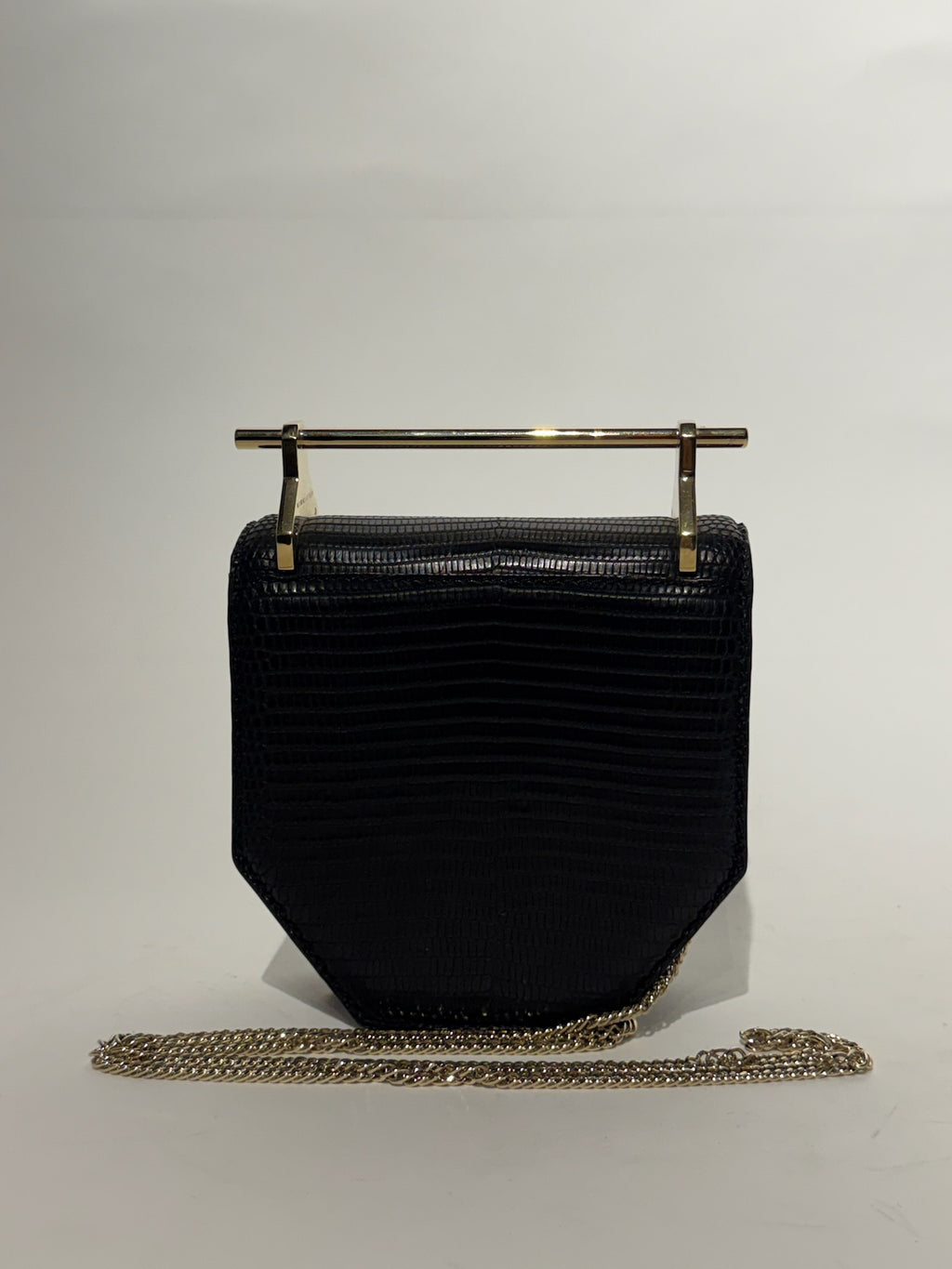M2malletier Black Lizard Leather Briefcase Gold Handle Chain Crossbody Bag