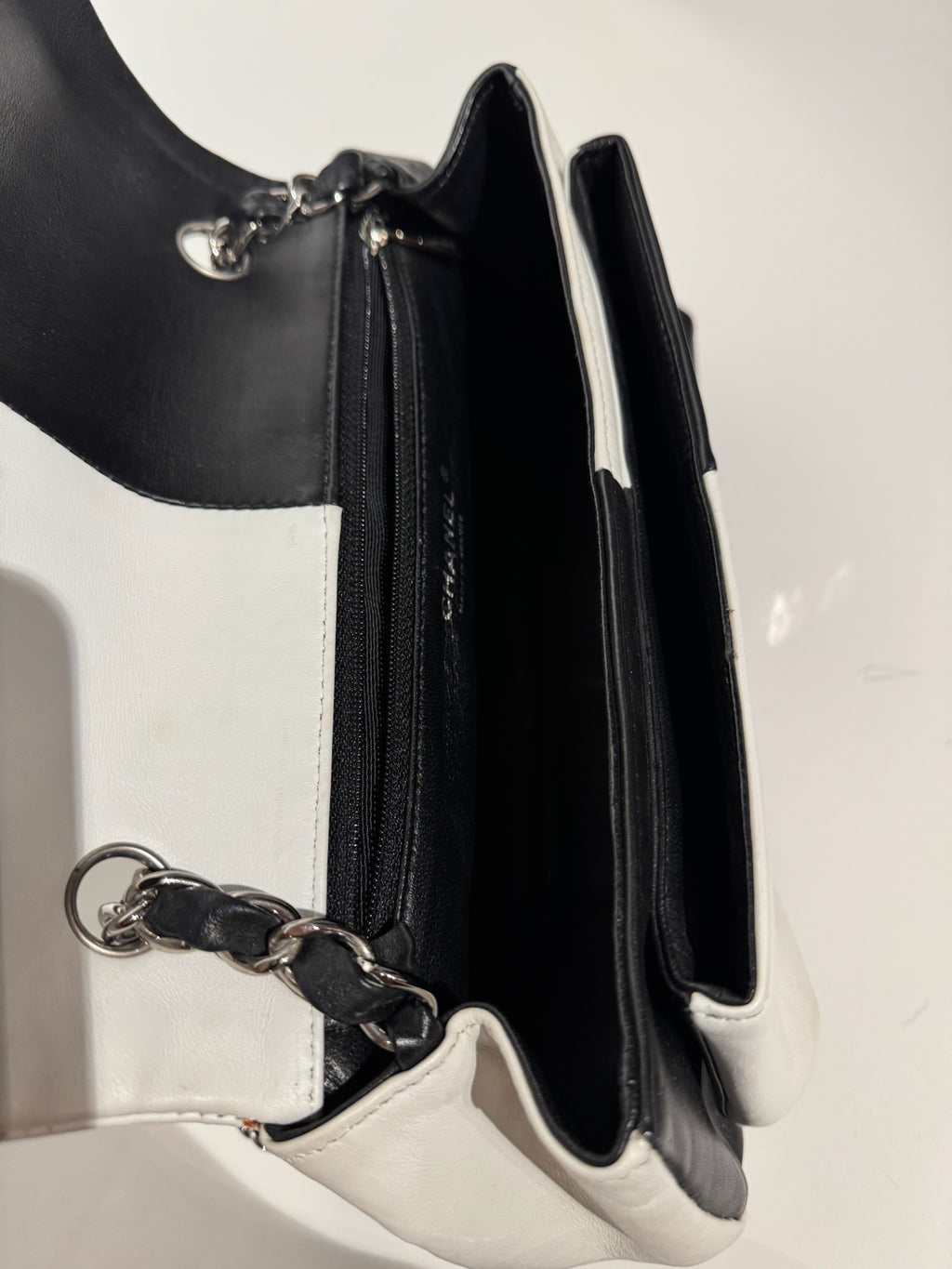 Chanel Black and White Leather Chain Shoulder Bag