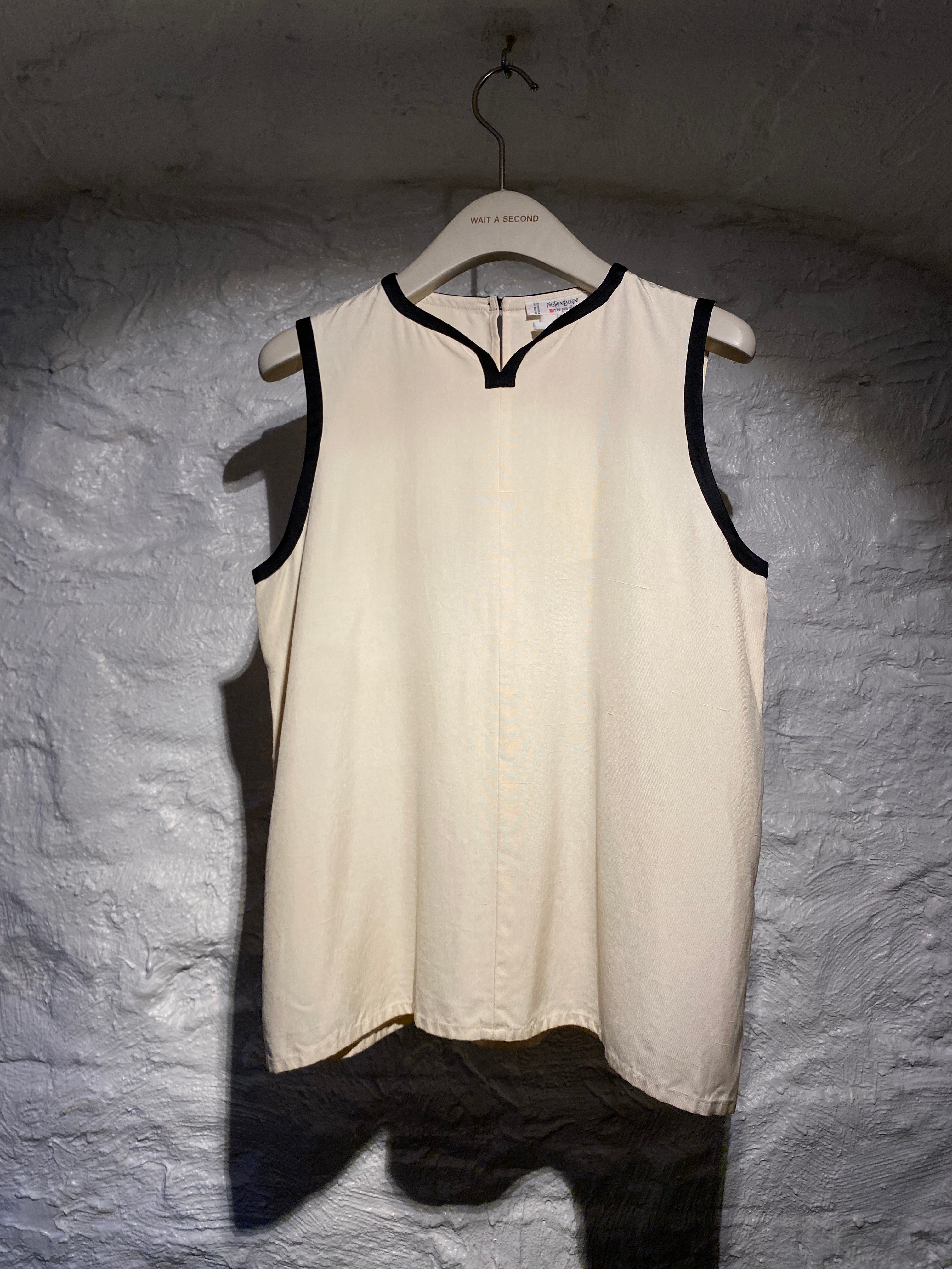 Yves Saint Laurent Rive Gauche Ivory with Black Outlined Sleeveless Top
