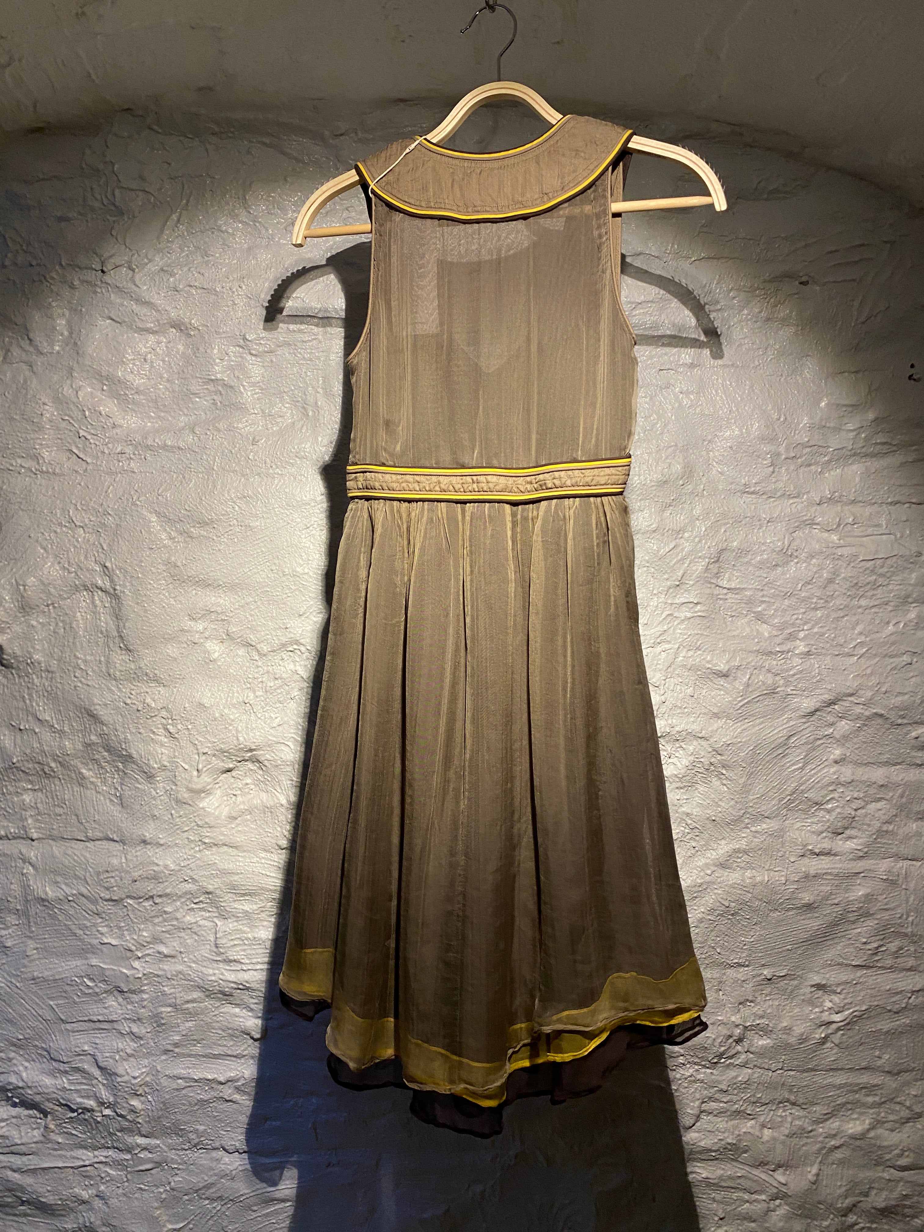 Miss Sixty Brown Yellow Layered Mesh Dress