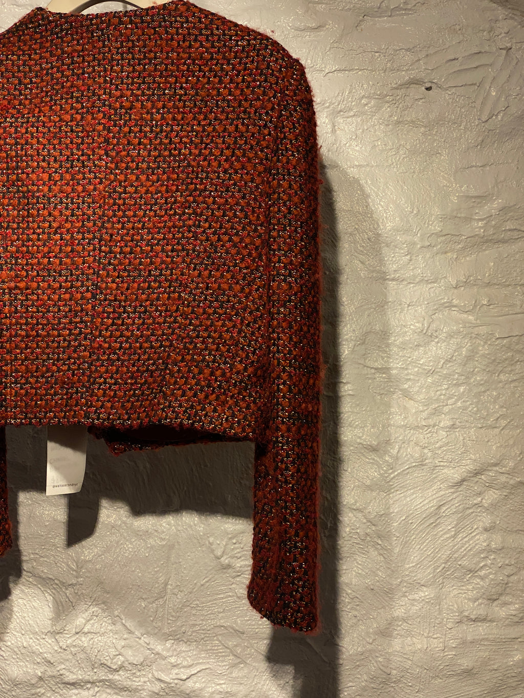 Chanel Boutique Red Black Metallic Tweed Jacket