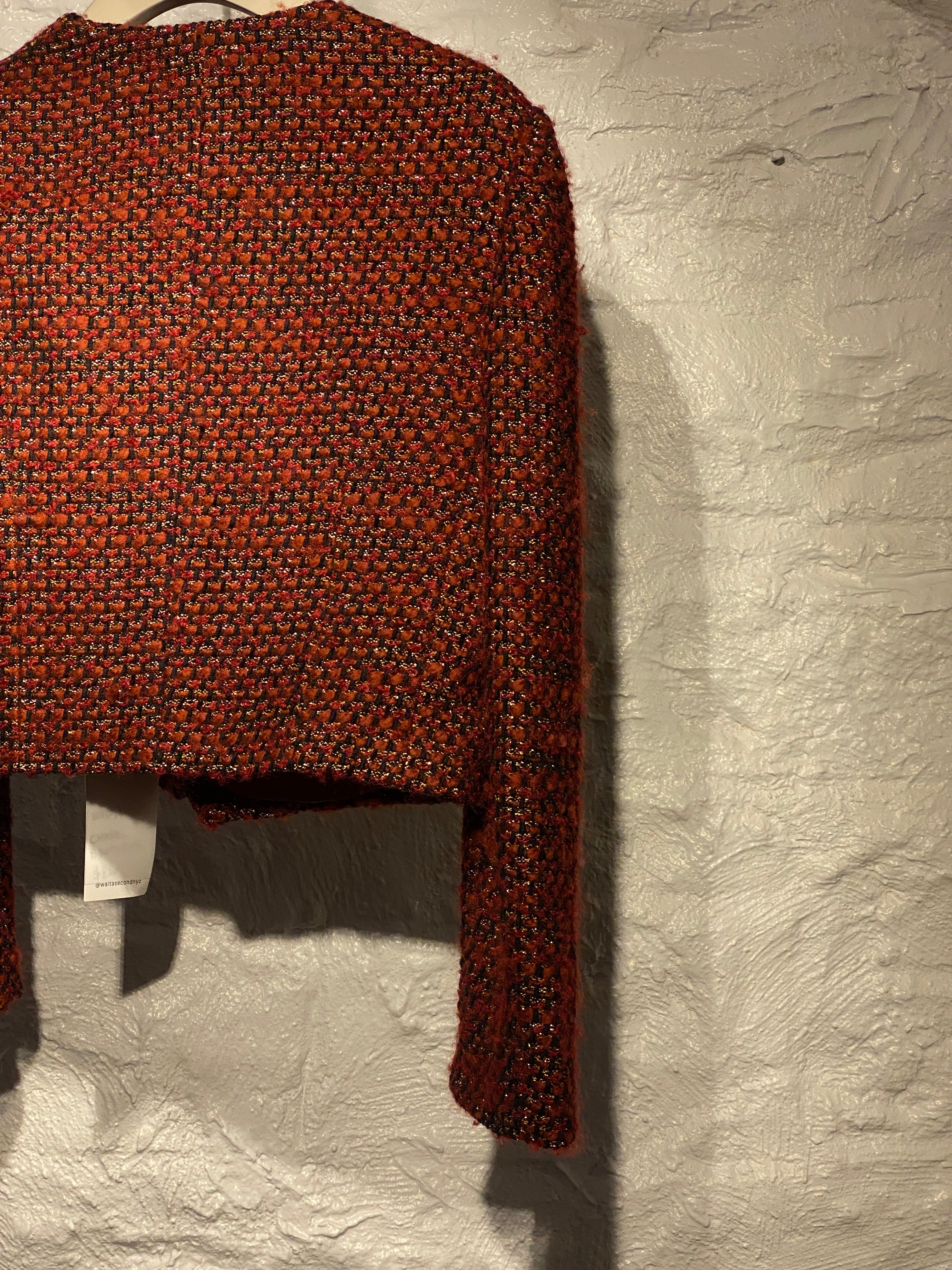 Chanel Boutique Red Black Metallic Tweed Jacket