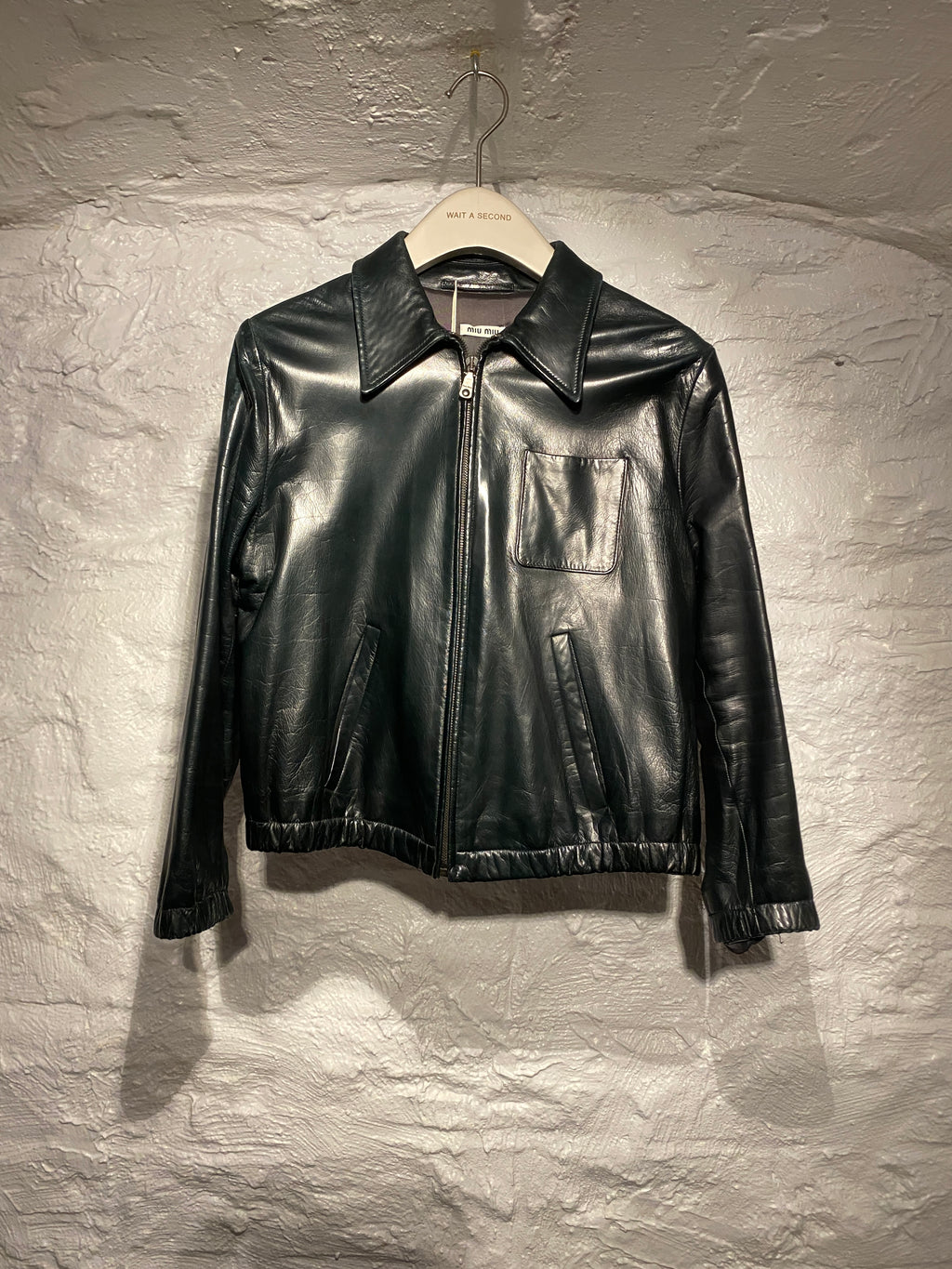 Miu Miu Forest Green Lambskin Soft Leather Slim Jacket