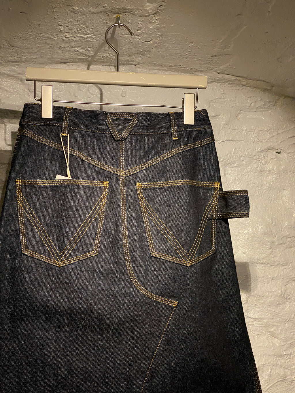 Bottega Veneta Dark Blue Raw Edges Denim Midi Skirt
