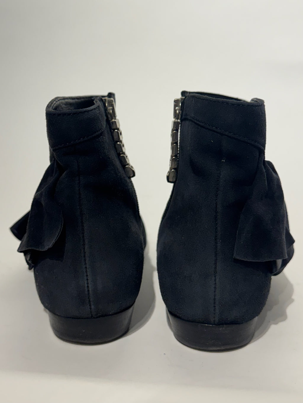 JW Anderson	Black Suede Ruffle Ankle Boots Size 38