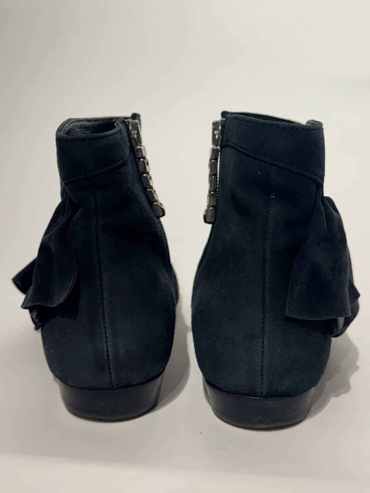 JW Anderson	Black Suede Ruffle Ankle Boots Size 38
