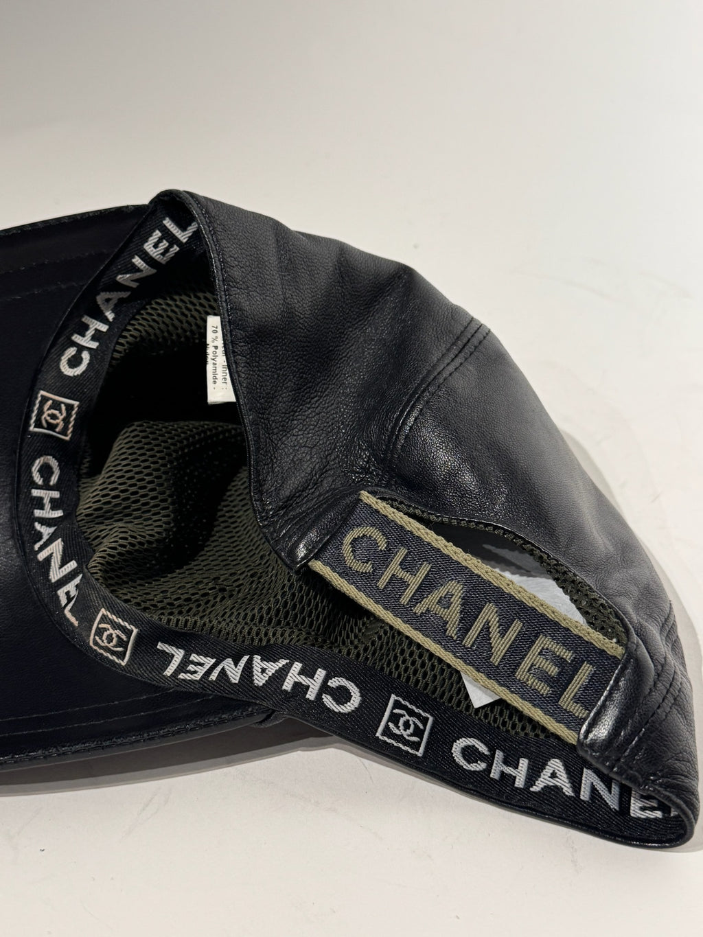Chanel Black with Gold Yellow Logo Lambskin Hat